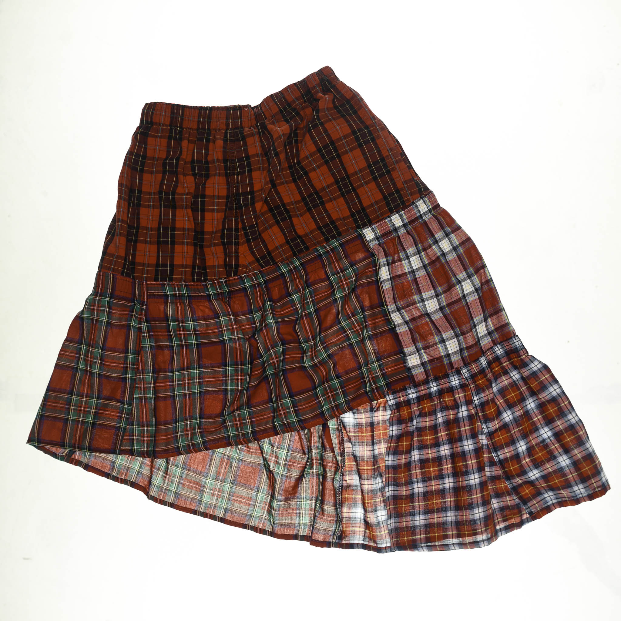 Upcycled Red Plaid Boxer Skirt Midi