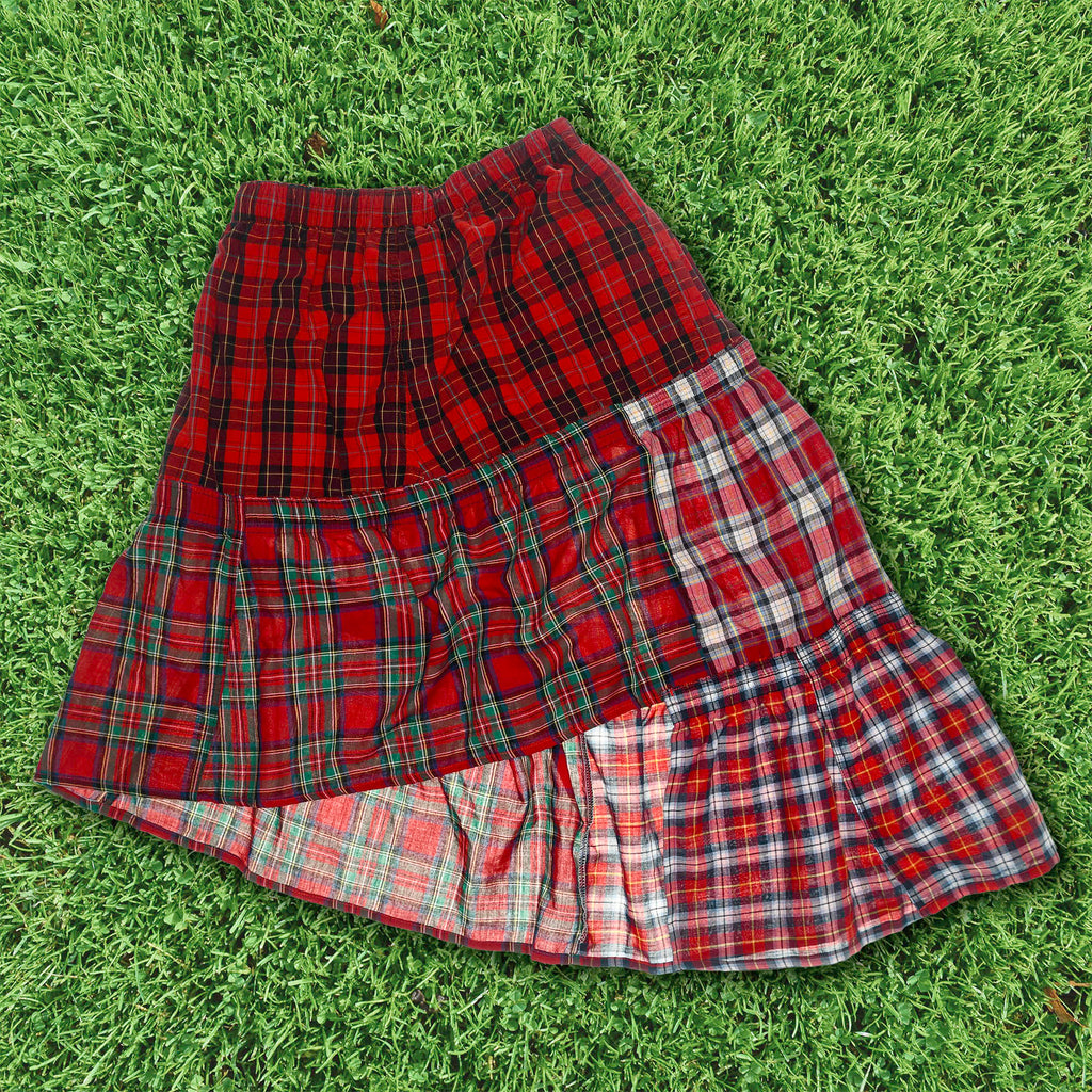 Upcycled Red Plaid Boxer Skirt Midi