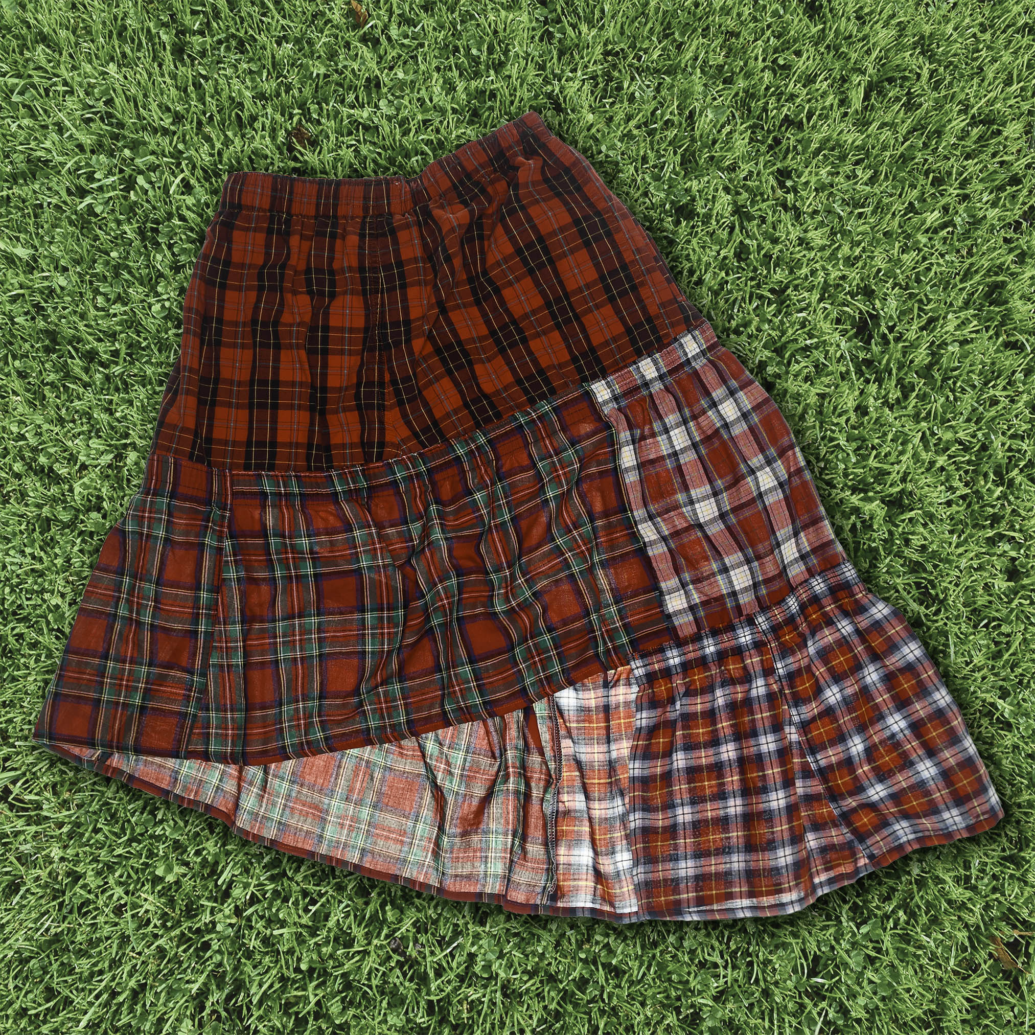 Upcycled Red Plaid Boxer Skirt Midi