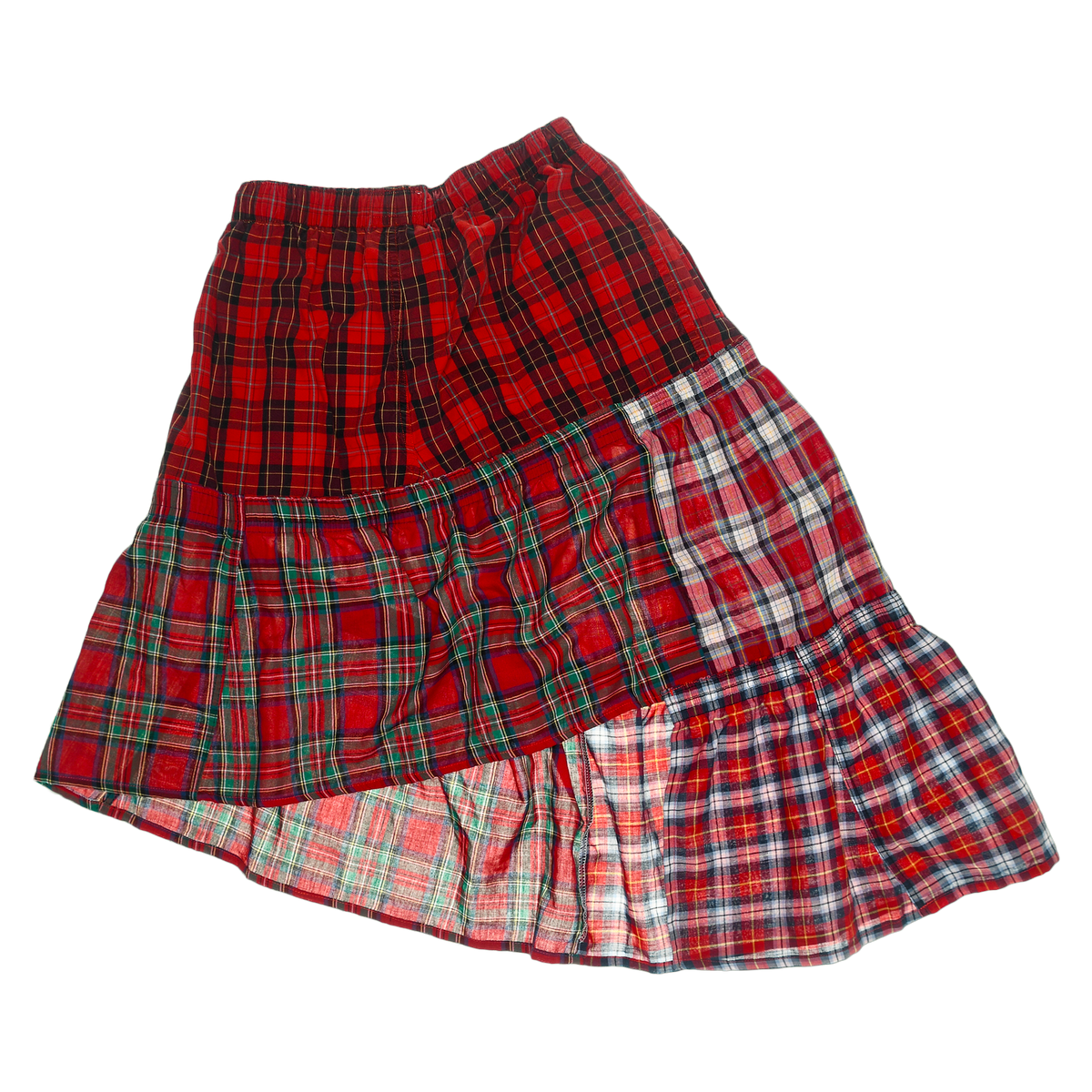 Upcycled Red Plaid Boxer Skirt Midi