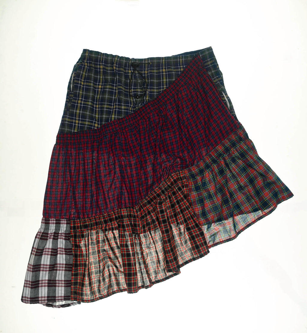 Grunge Plaid Tiered Boxer Skirt Midi