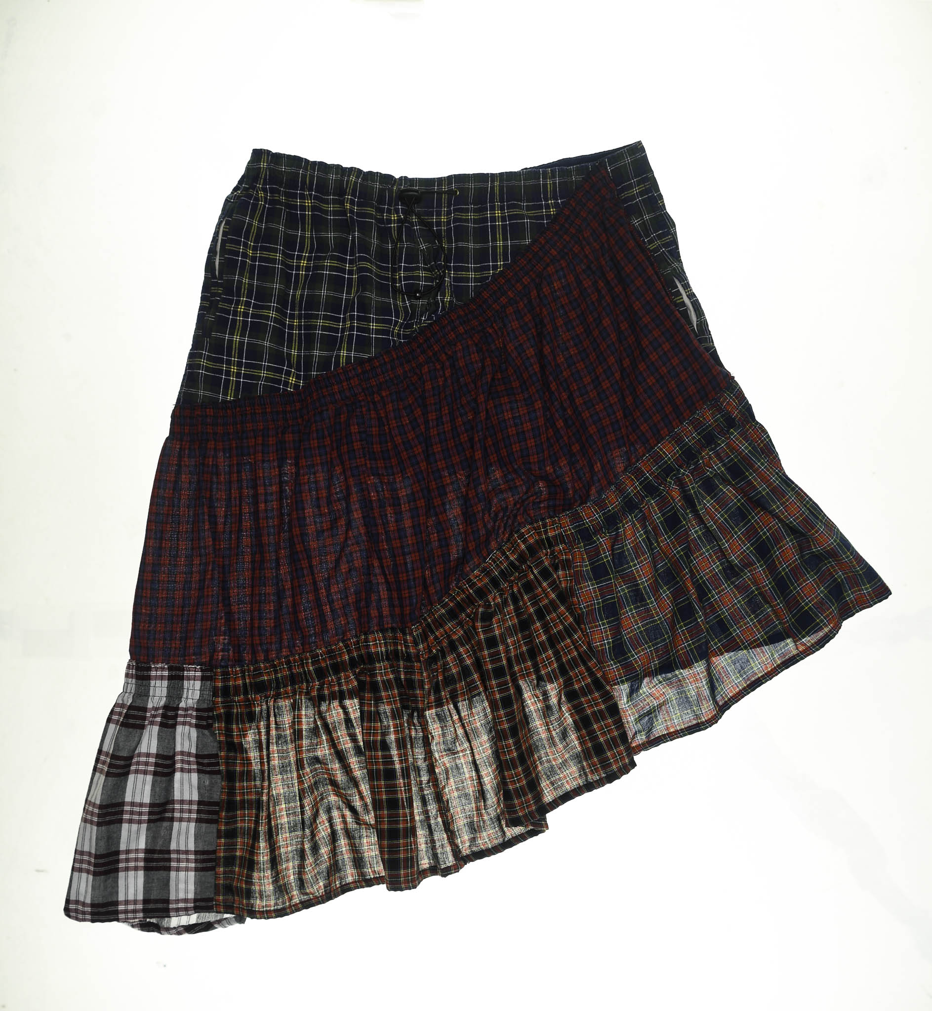 Grunge Plaid Tiered Boxer Skirt Midi