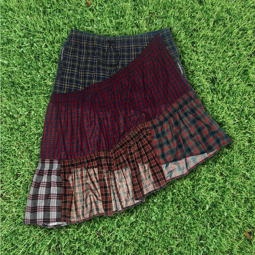 Grunge Plaid Tiered Boxer Skirt Midi