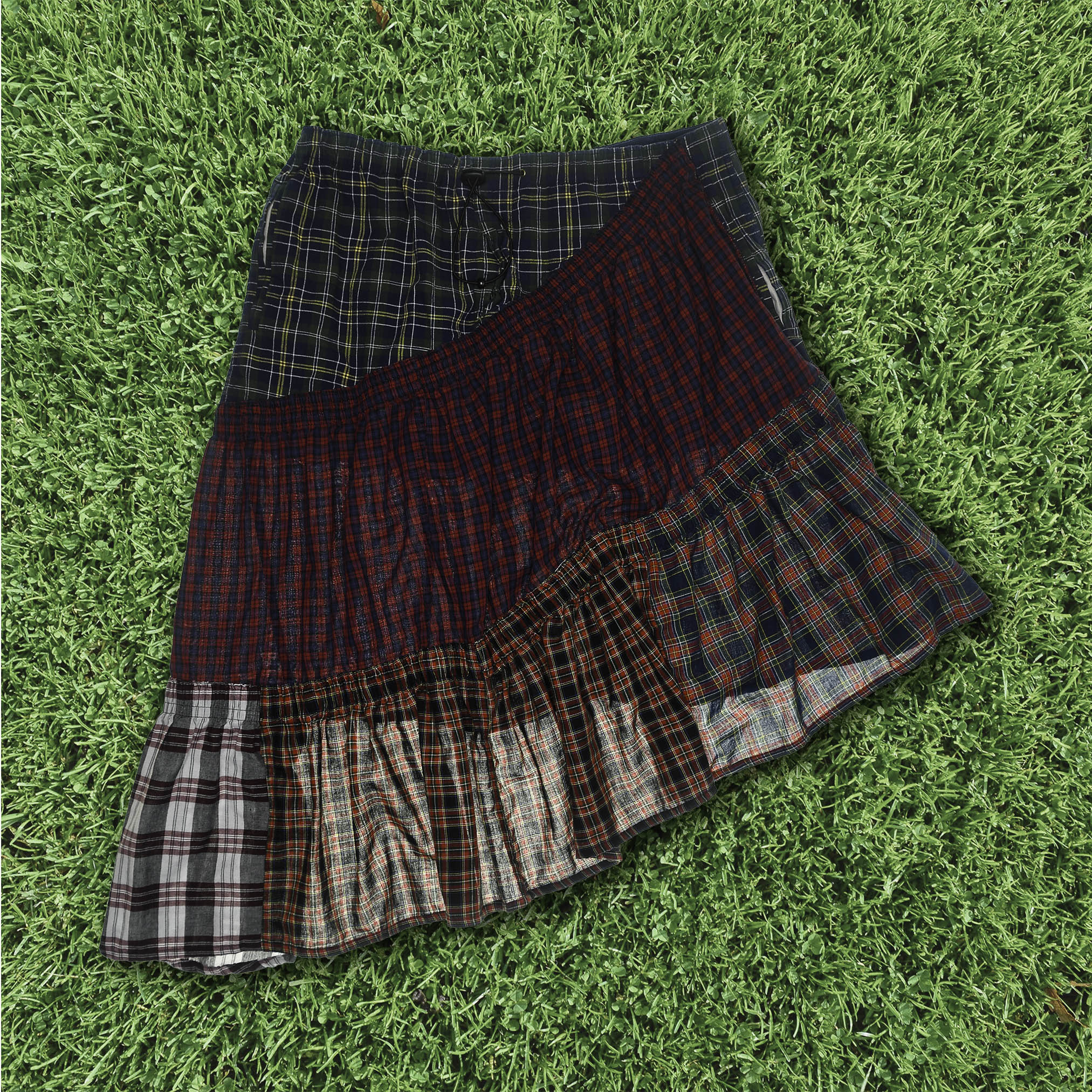 Grunge Plaid Tiered Boxer Skirt Midi