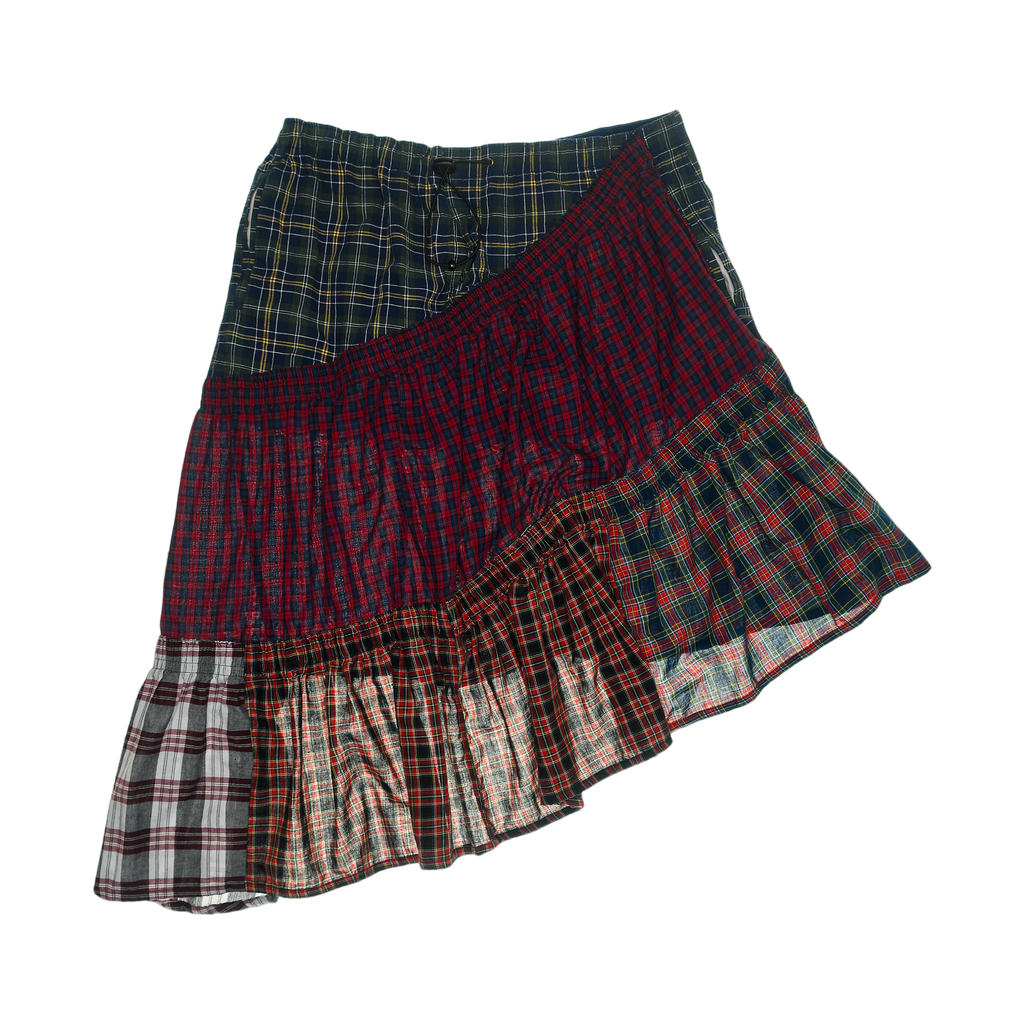 Grunge Plaid Tiered Boxer Skirt Midi