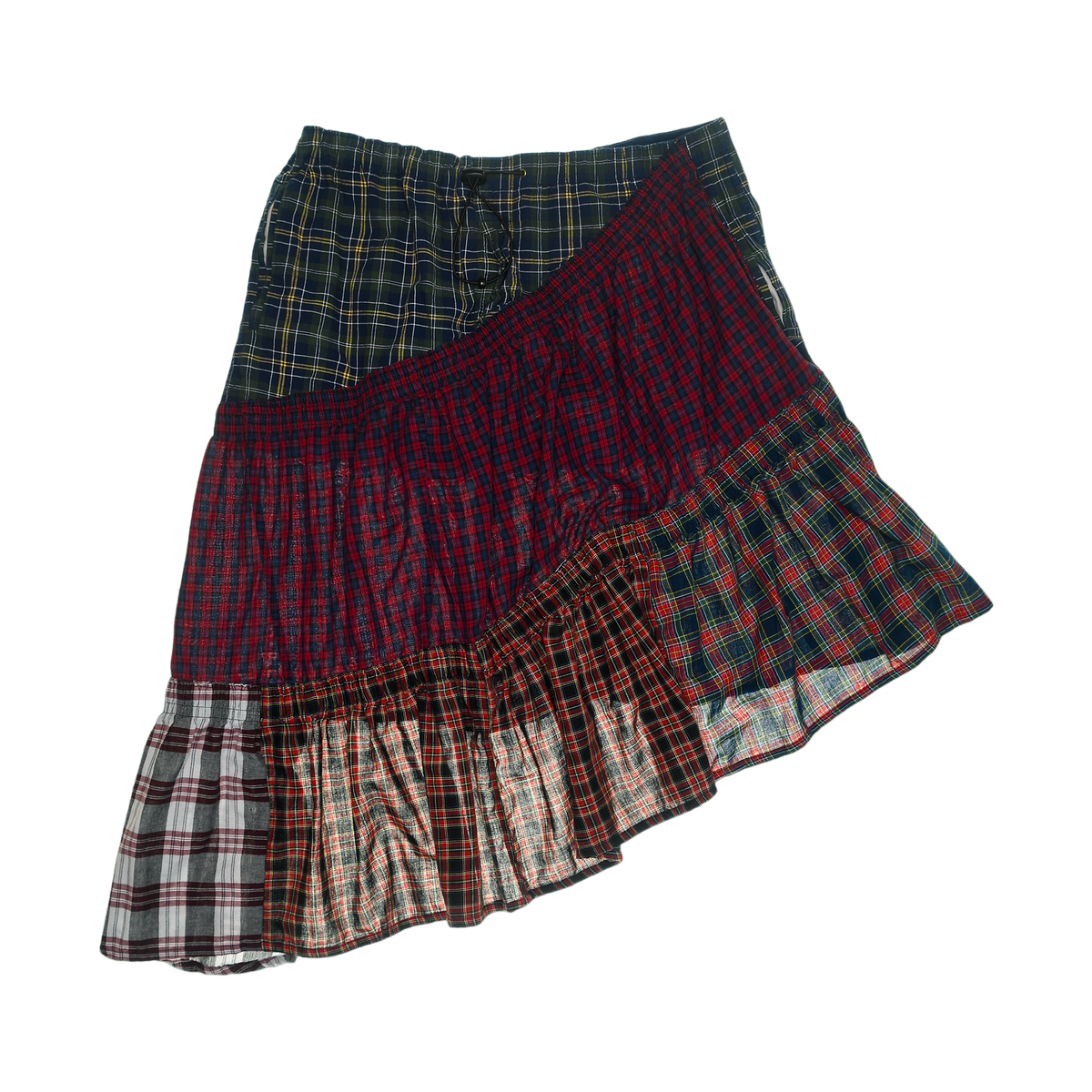 Grunge Plaid Tiered Boxer Skirt Midi