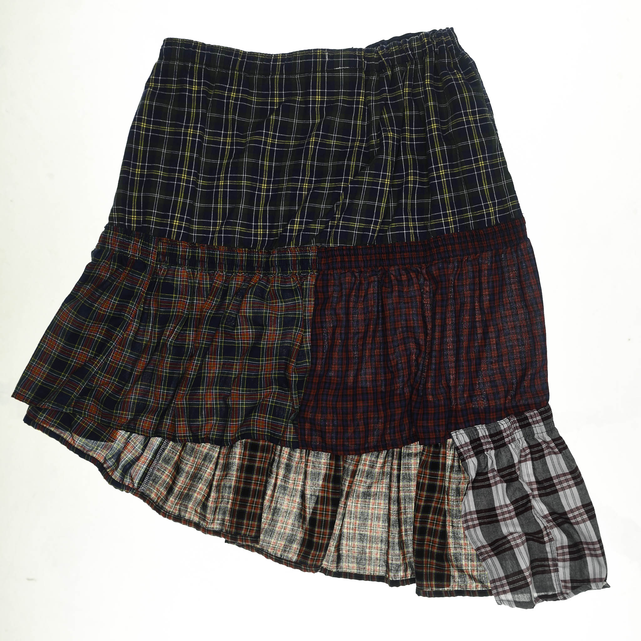 Grunge Plaid Tiered Boxer Skirt Midi