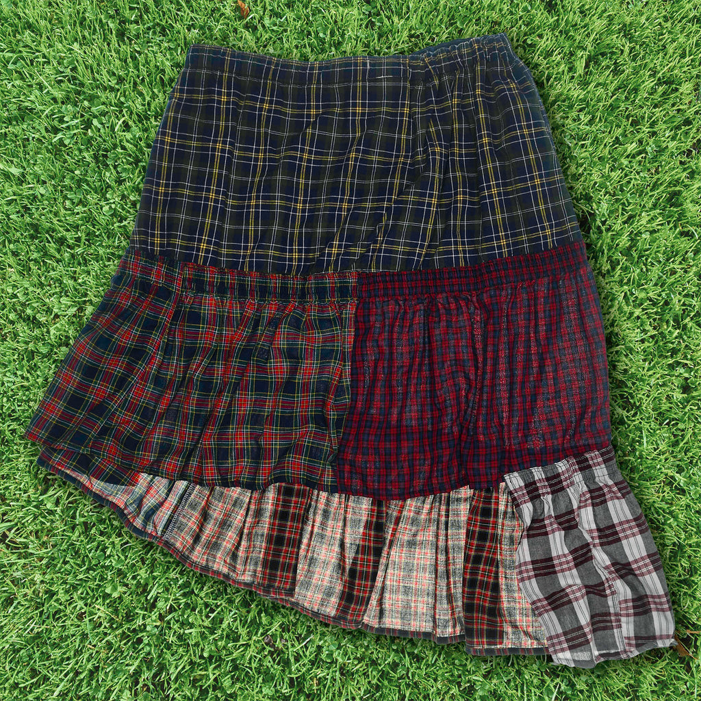 Grunge Plaid Tiered Boxer Skirt Midi