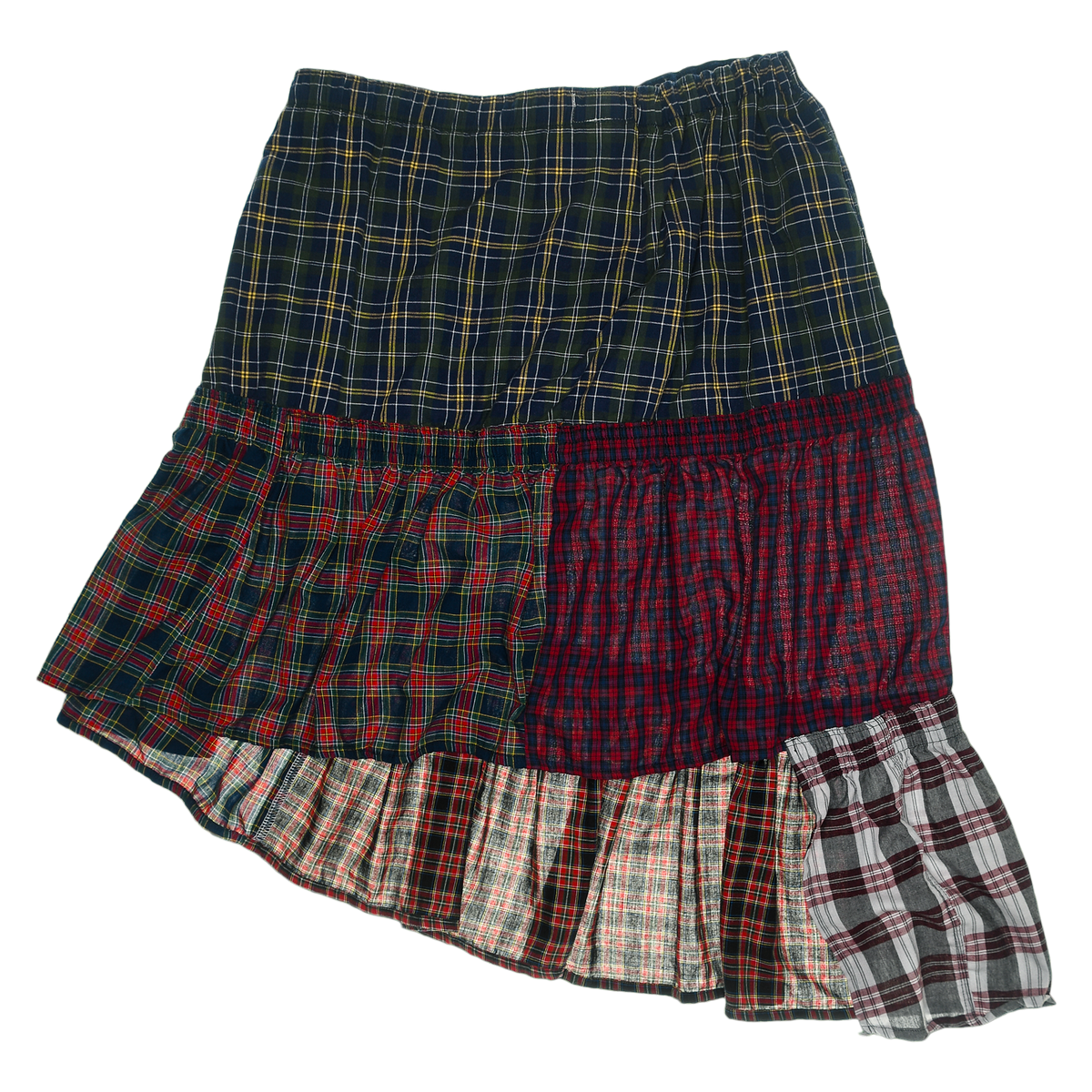 Grunge Plaid Tiered Boxer Skirt Midi