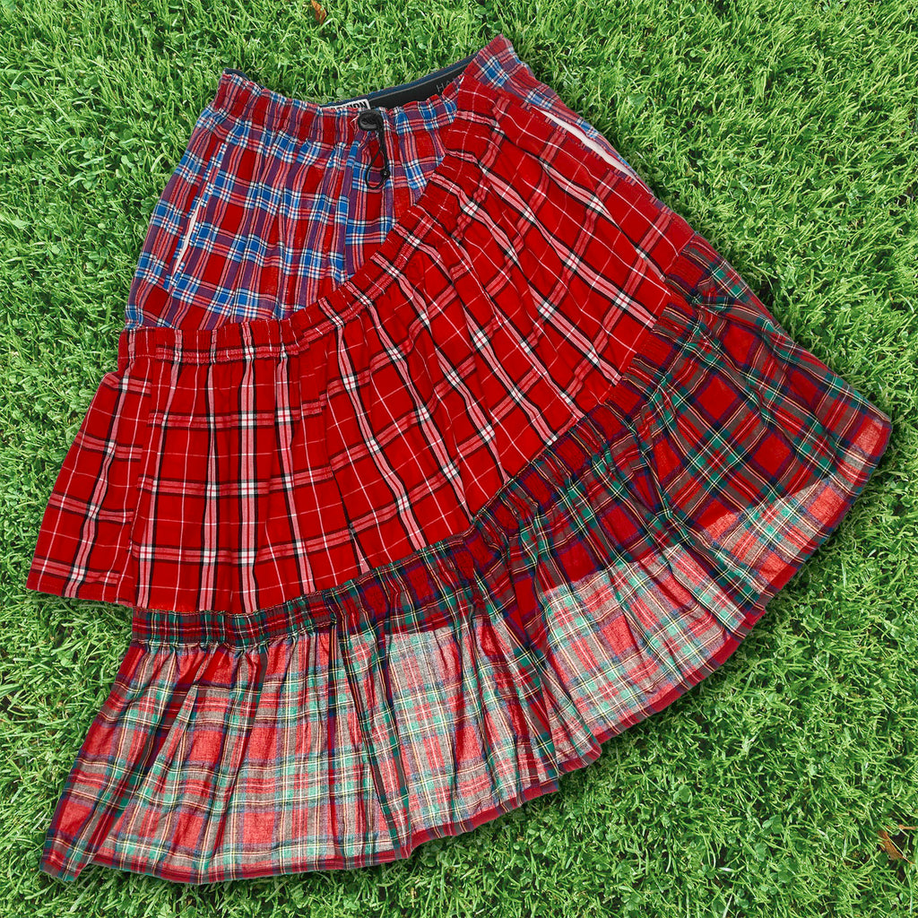 Upcycled Red Boxer Skirt Midi