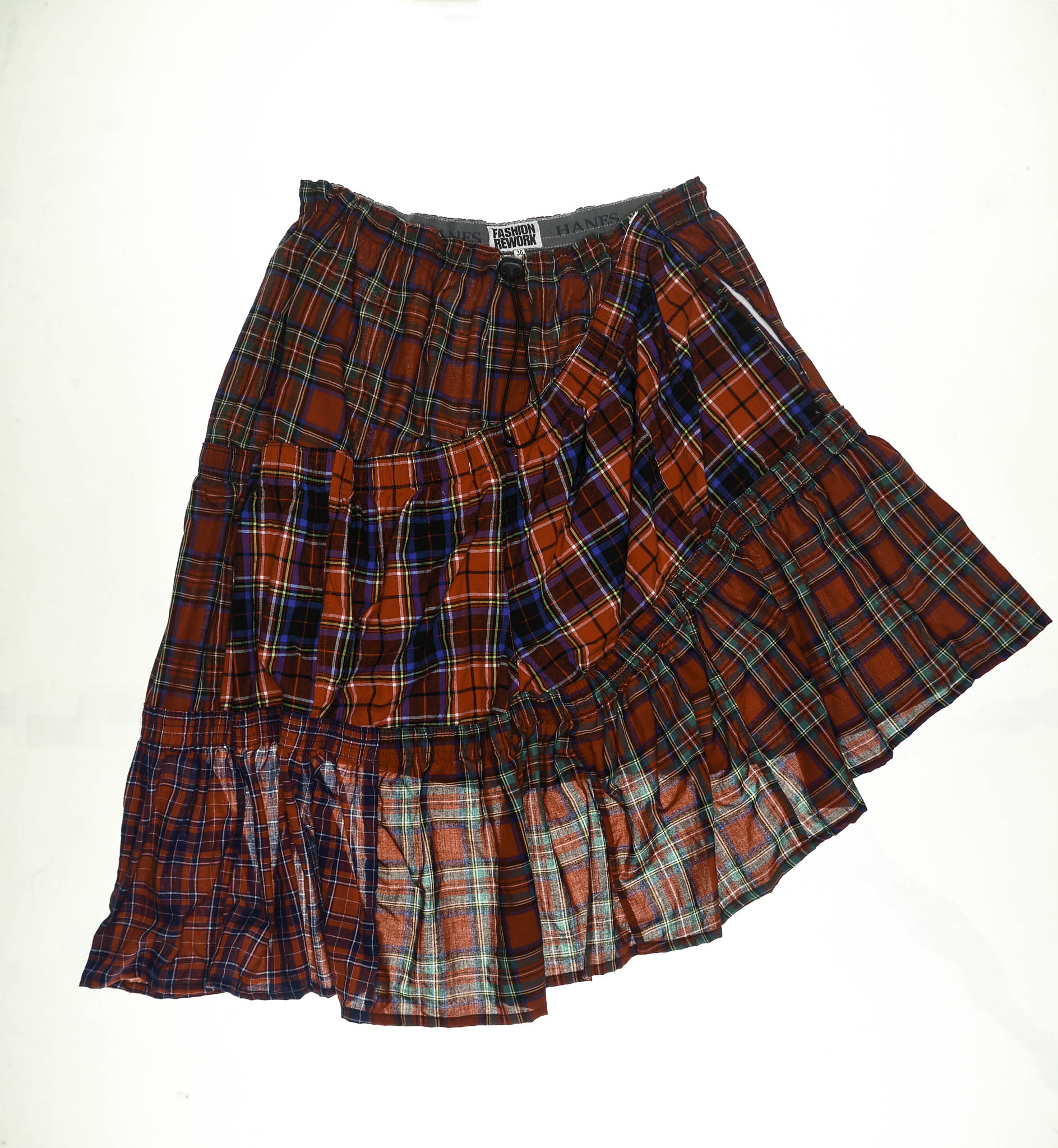 Red Plaid Patchwork Boxer Skirt Midi