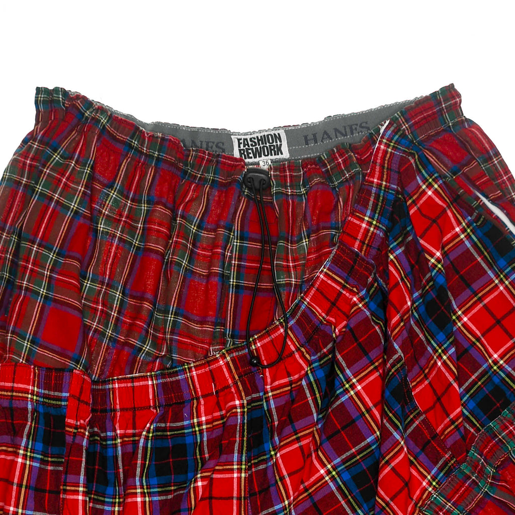 Red Plaid Patchwork Boxer Skirt Midi