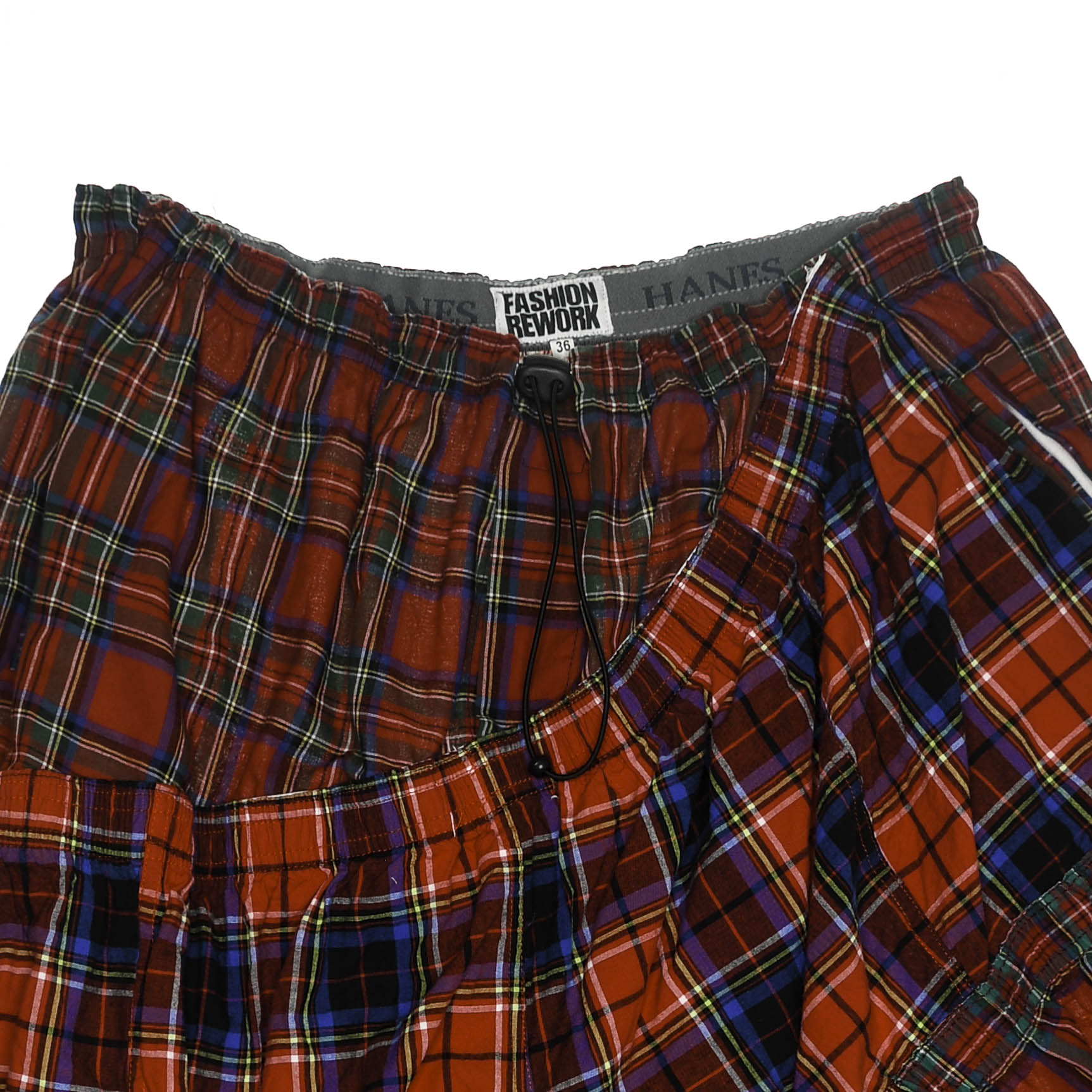 Red Plaid Patchwork Boxer Skirt Midi