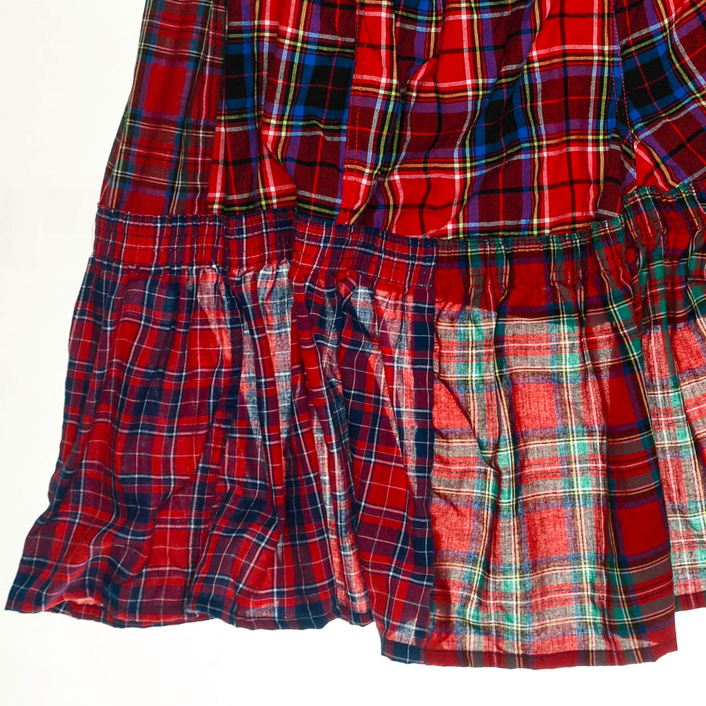 Red Plaid Patchwork Boxer Skirt Midi