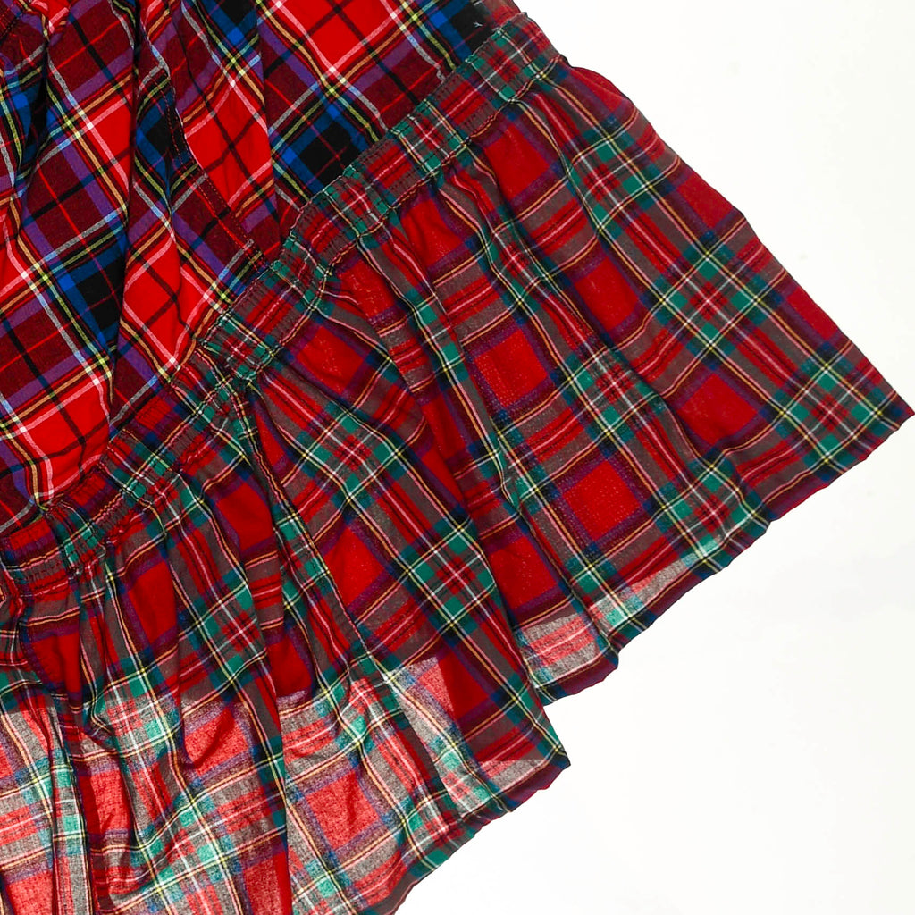 Red Plaid Patchwork Boxer Skirt Midi
