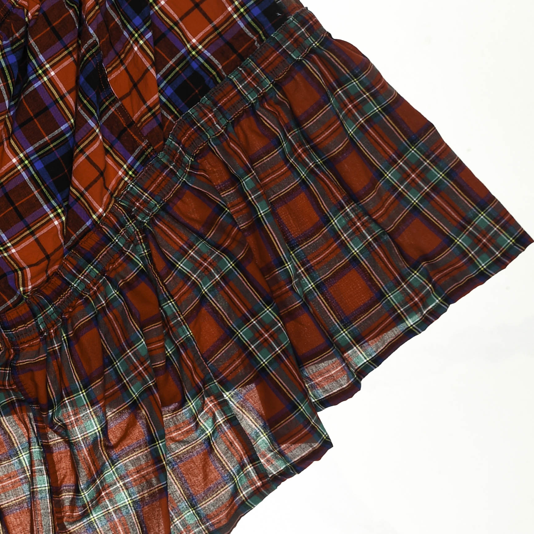 Red Plaid Patchwork Boxer Skirt Midi