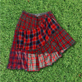 Red Plaid Patchwork Boxer Skirt Midi