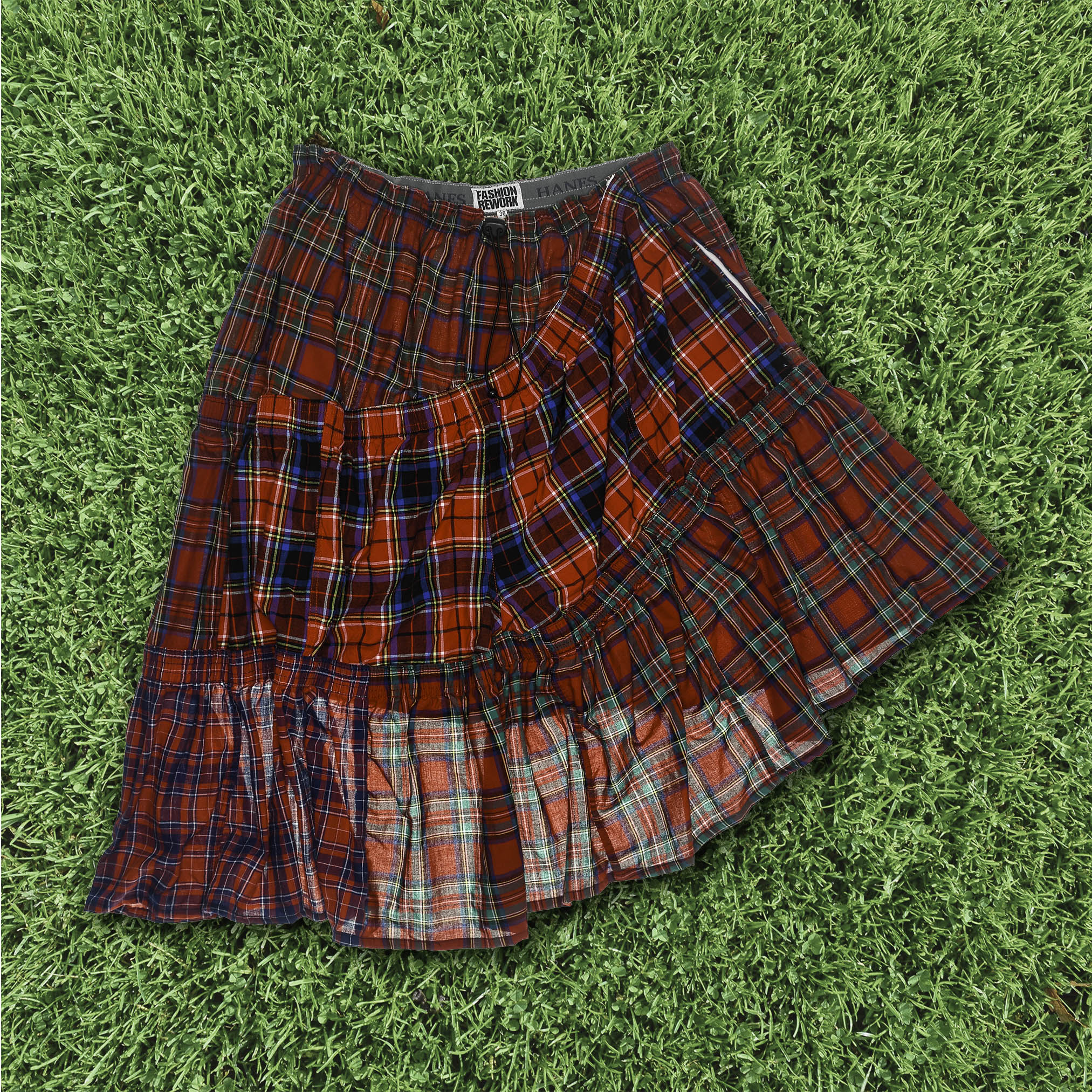 Red Plaid Patchwork Boxer Skirt Midi