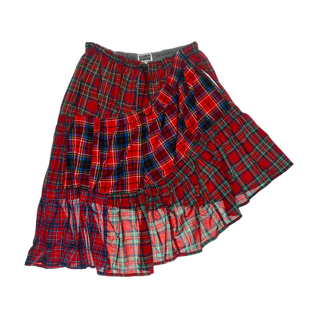 Red Plaid Patchwork Boxer Skirt Midi