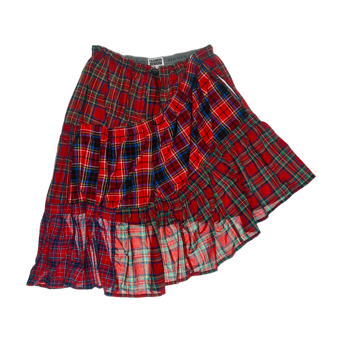 Red Plaid Patchwork Boxer Skirt Midi