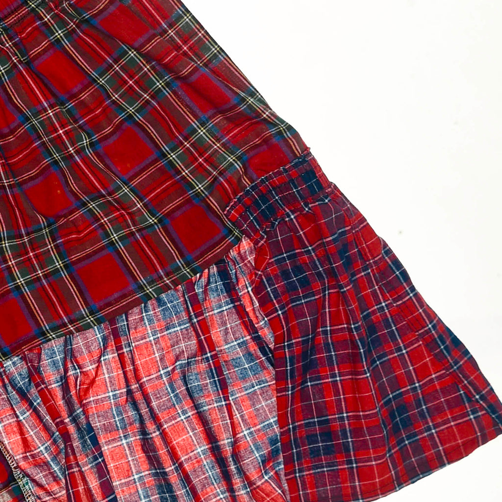 Red Plaid Patchwork Boxer Skirt Midi