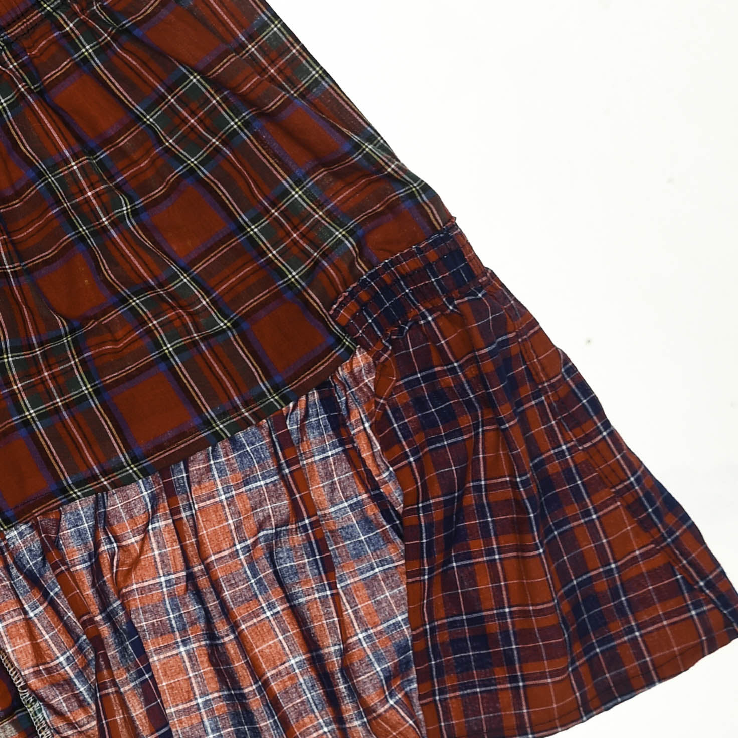 Red Plaid Patchwork Boxer Skirt Midi