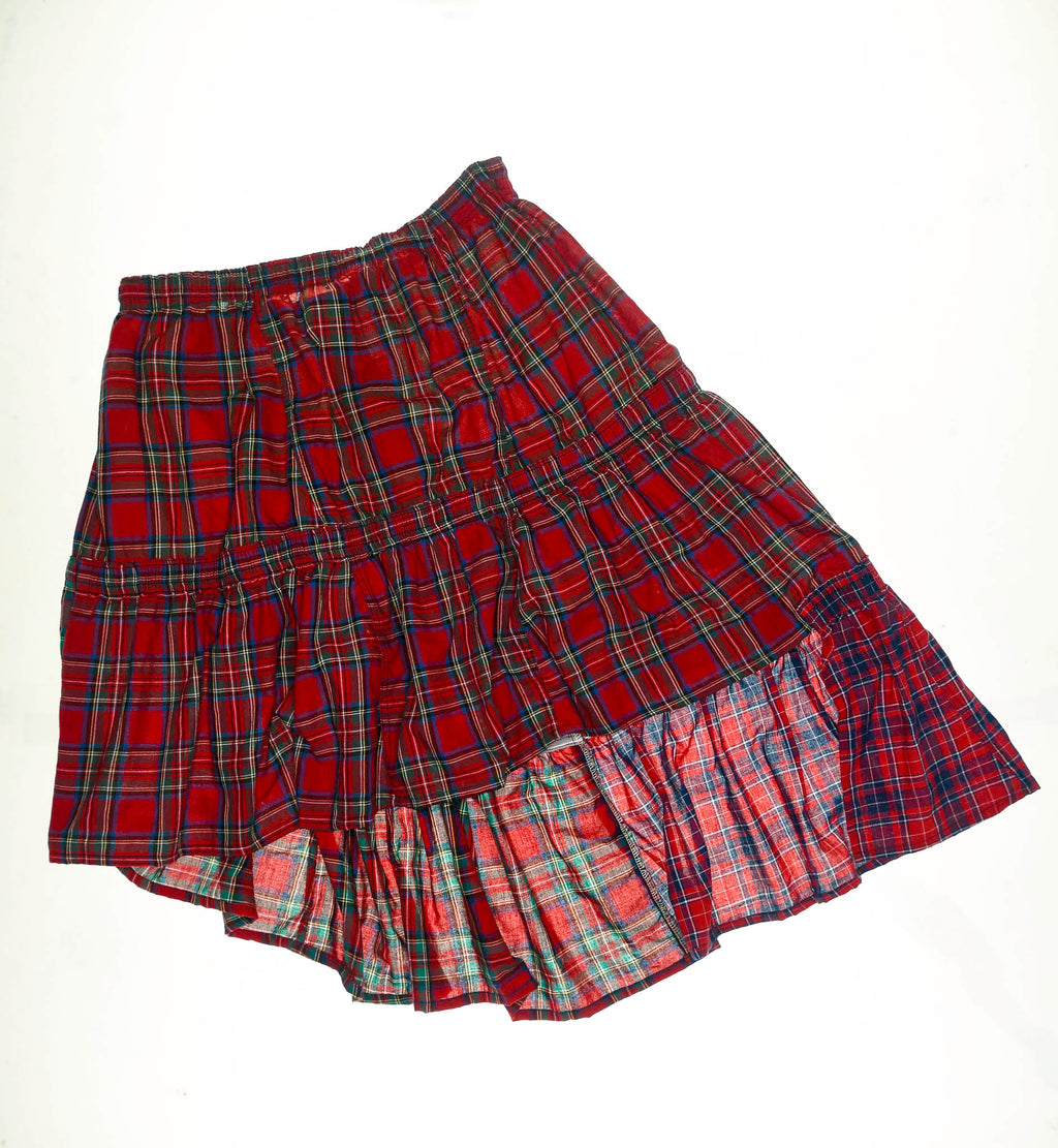 Red Plaid Patchwork Boxer Skirt Midi