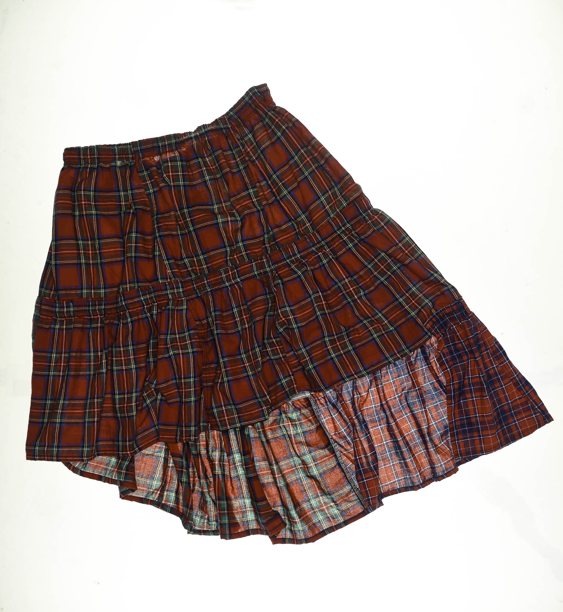 Red Plaid Patchwork Boxer Skirt Midi