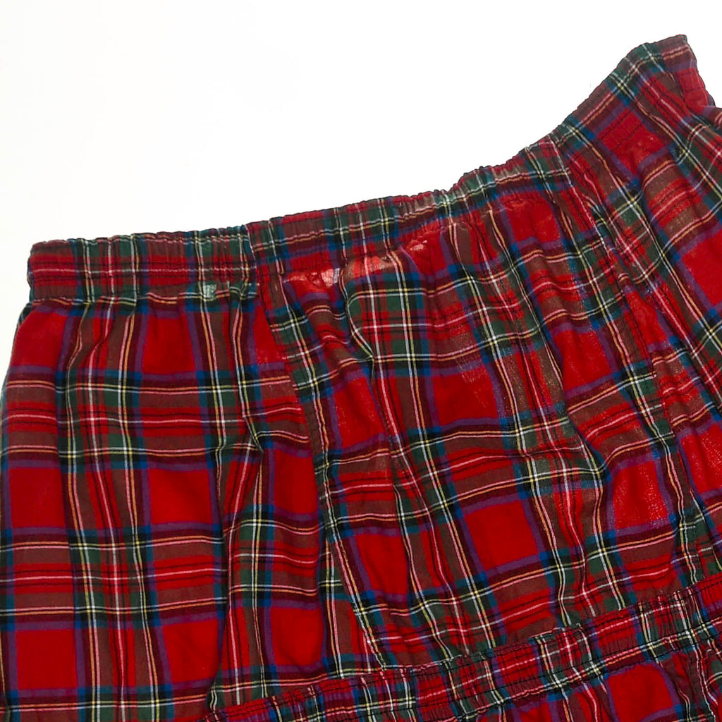 Red Plaid Patchwork Boxer Skirt Midi
