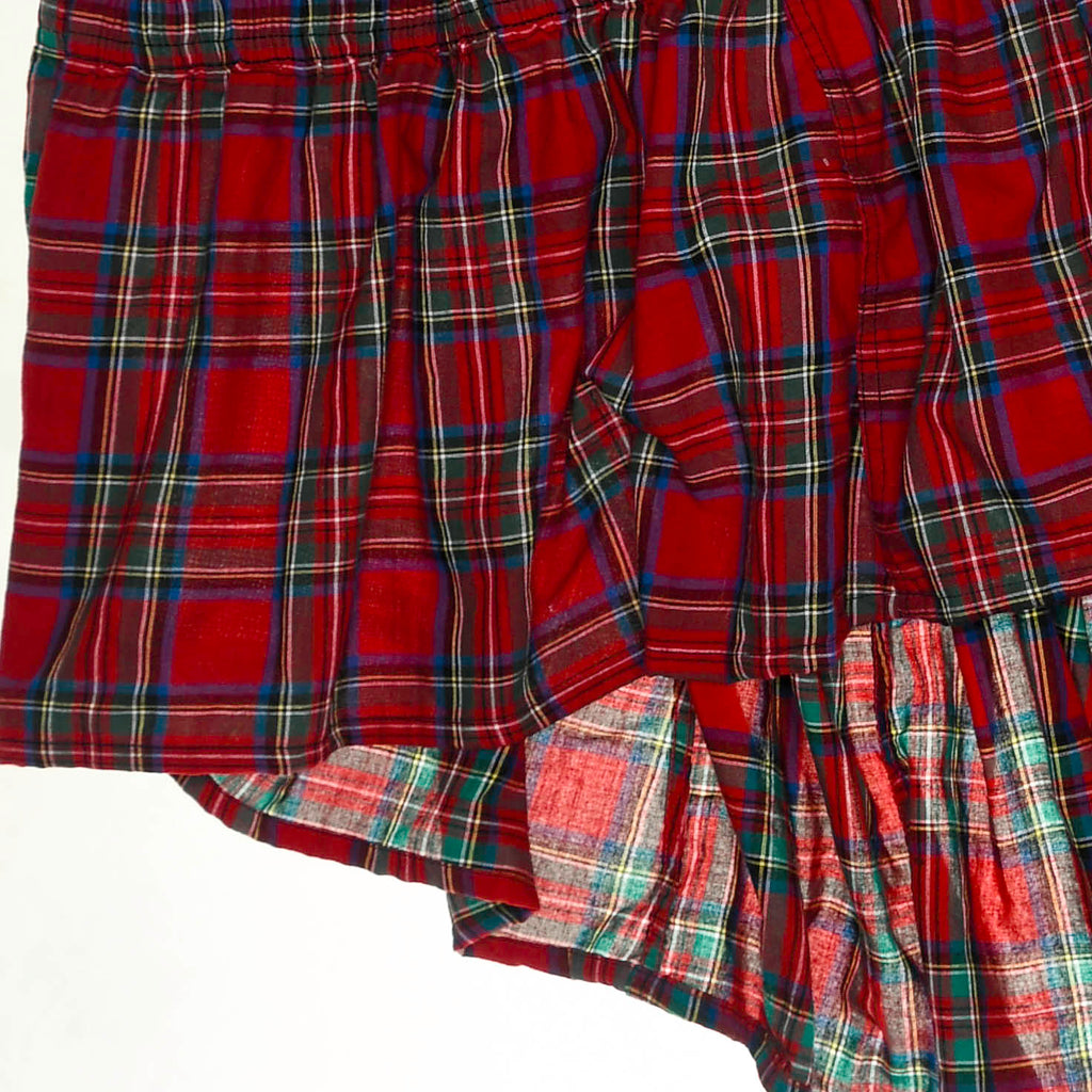 Red Plaid Patchwork Boxer Skirt Midi