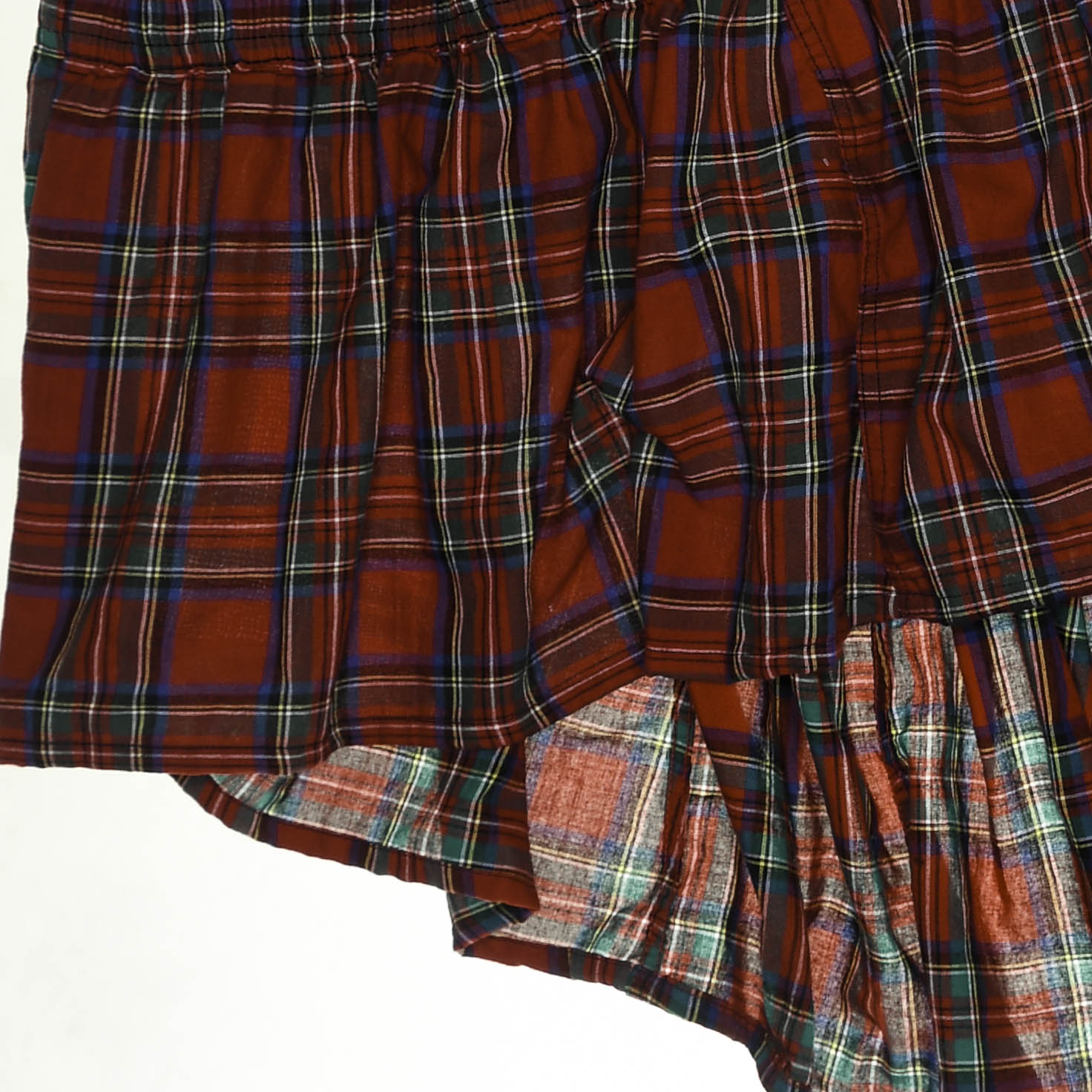 Red Plaid Patchwork Boxer Skirt Midi
