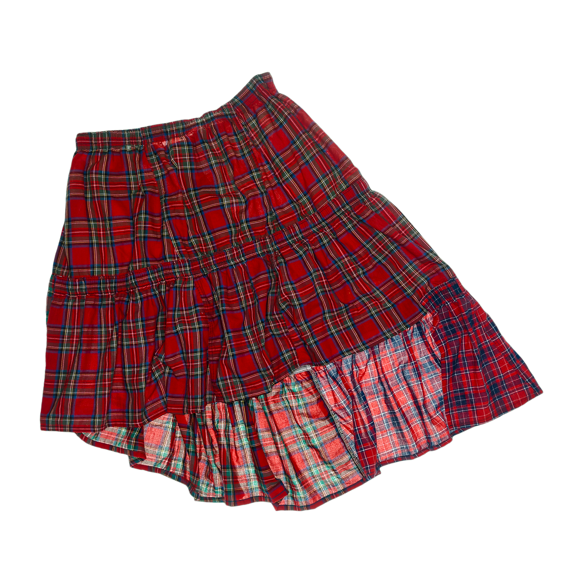 Red Plaid Patchwork Boxer Skirt Midi