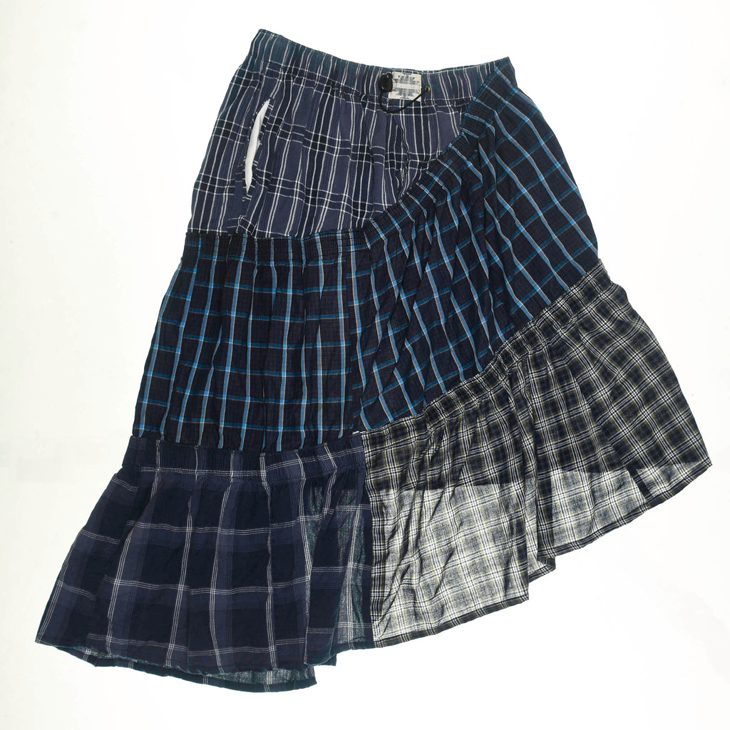 Dark Plaid Tiered Boxer Skirt Midi