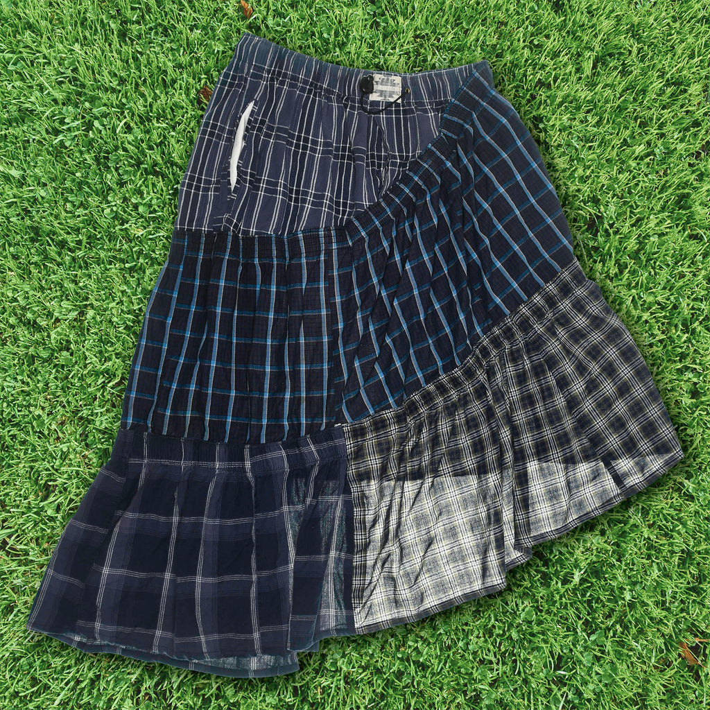 Dark Plaid Tiered Boxer Skirt Midi