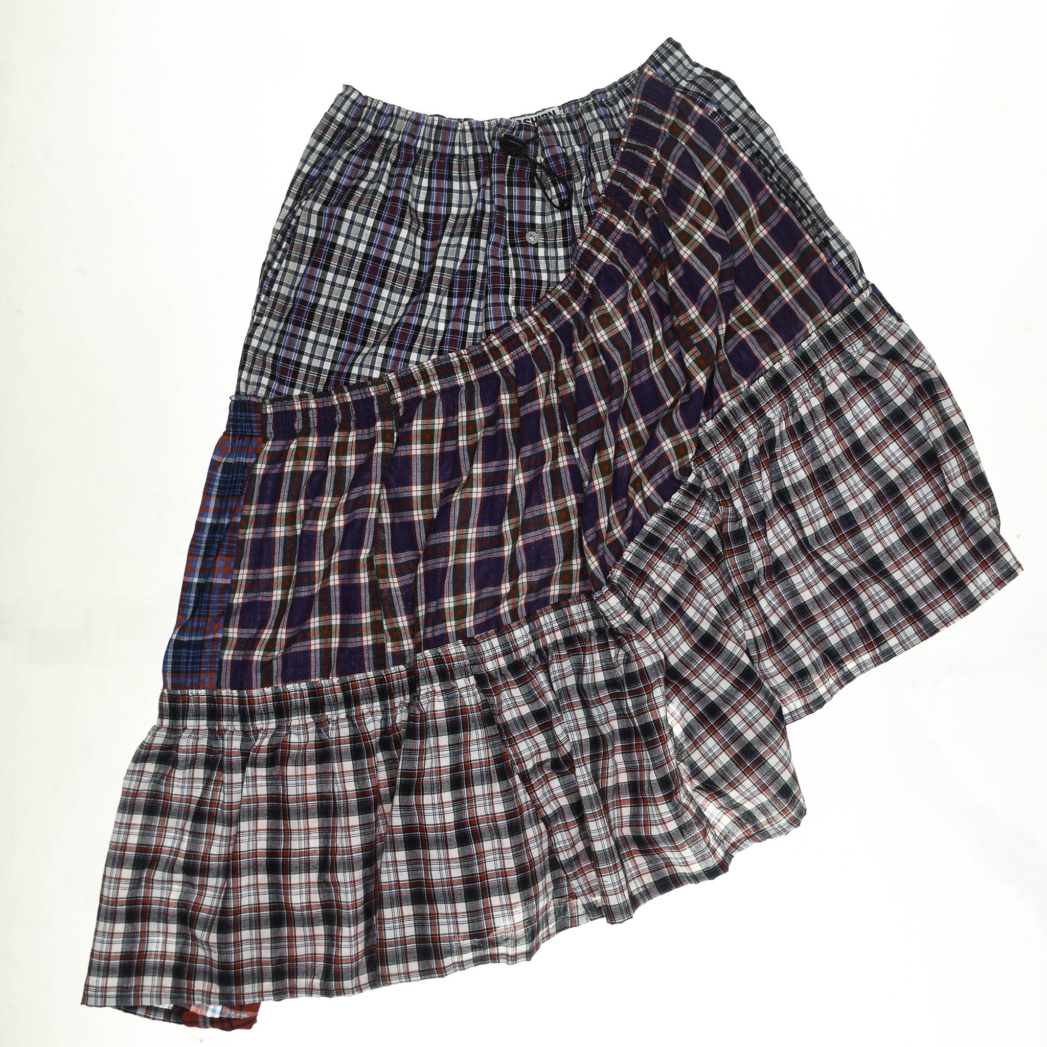 Mixed Plaid Asymmetrical Boxer Skirt Midi