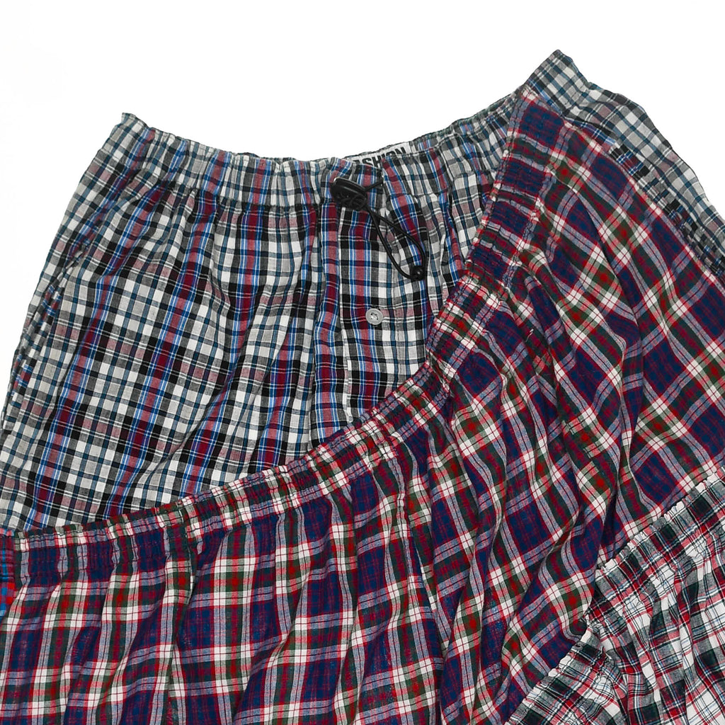 Mixed Plaid Asymmetrical Boxer Skirt Midi