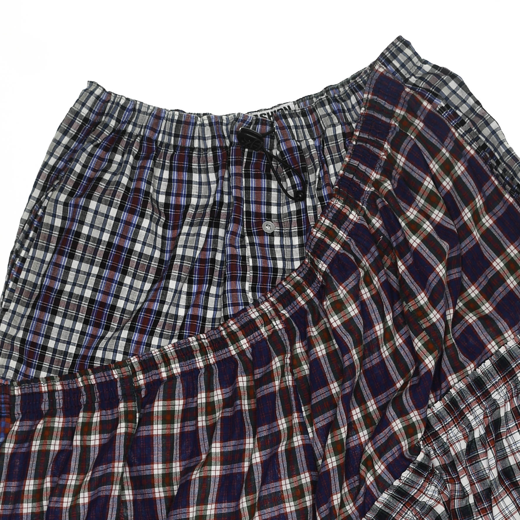 Mixed Plaid Asymmetrical Boxer Skirt Midi