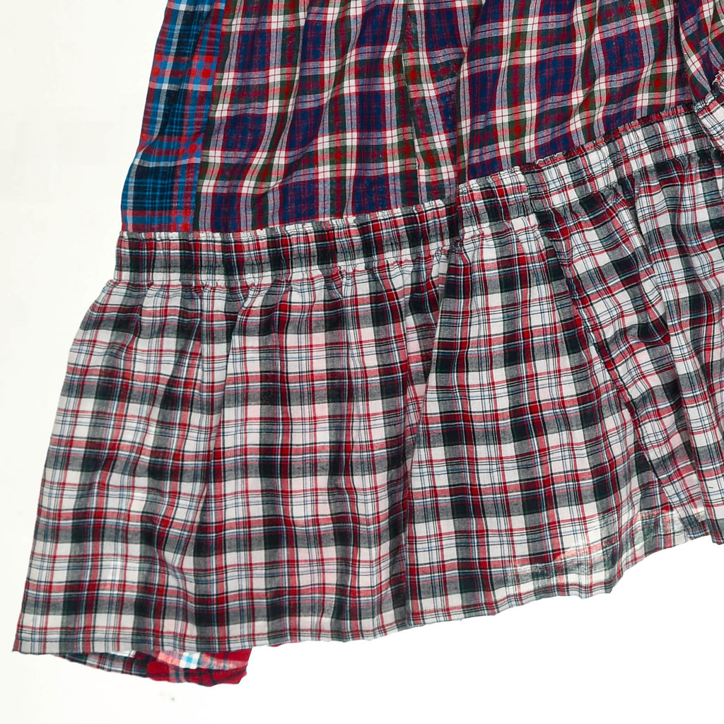 Mixed Plaid Asymmetrical Boxer Skirt Midi