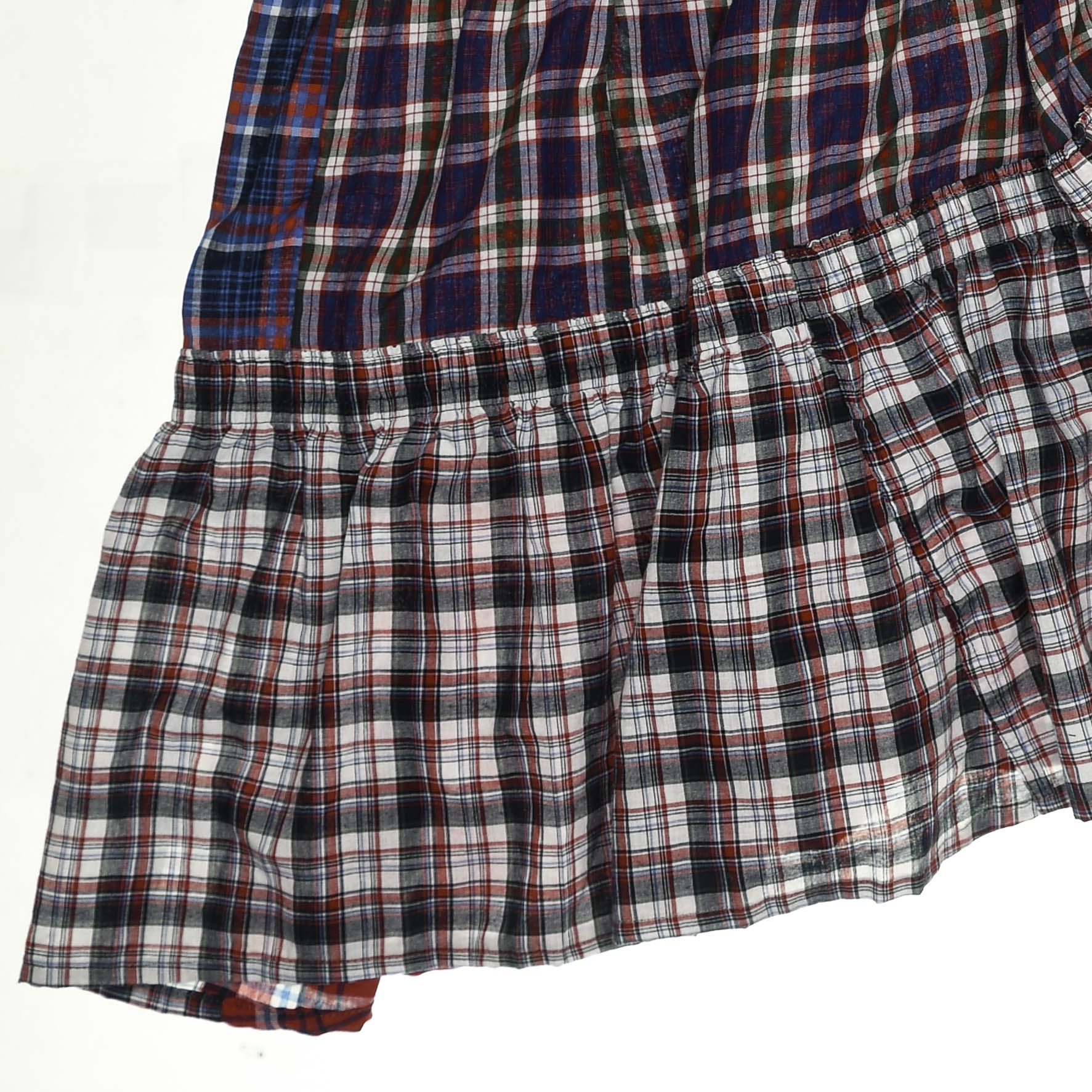 Mixed Plaid Asymmetrical Boxer Skirt Midi