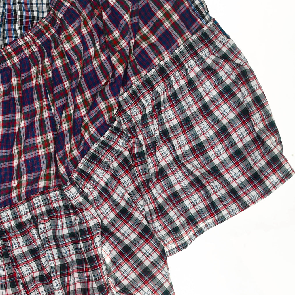 Mixed Plaid Asymmetrical Boxer Skirt Midi