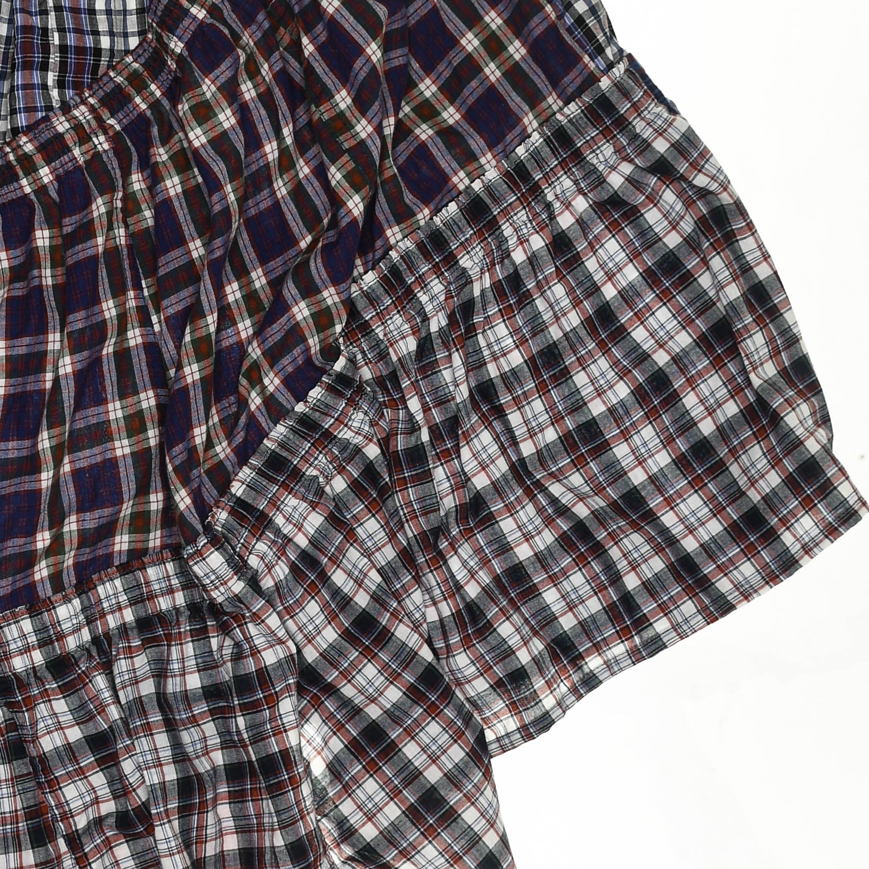 Mixed Plaid Asymmetrical Boxer Skirt Midi