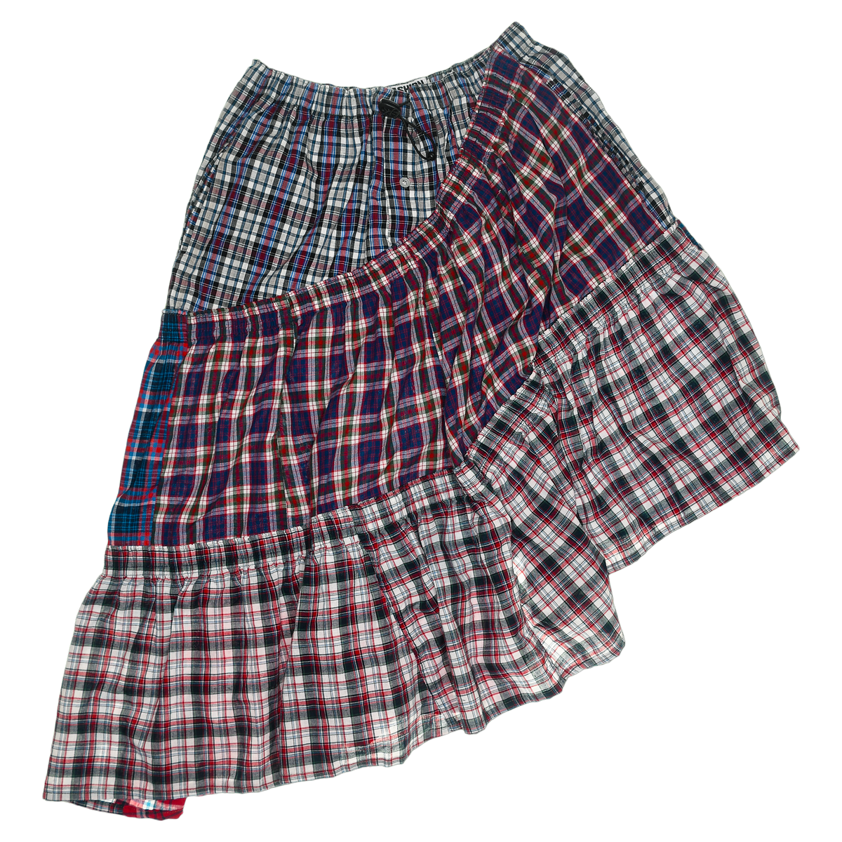 Mixed Plaid Asymmetrical Boxer Skirt Midi