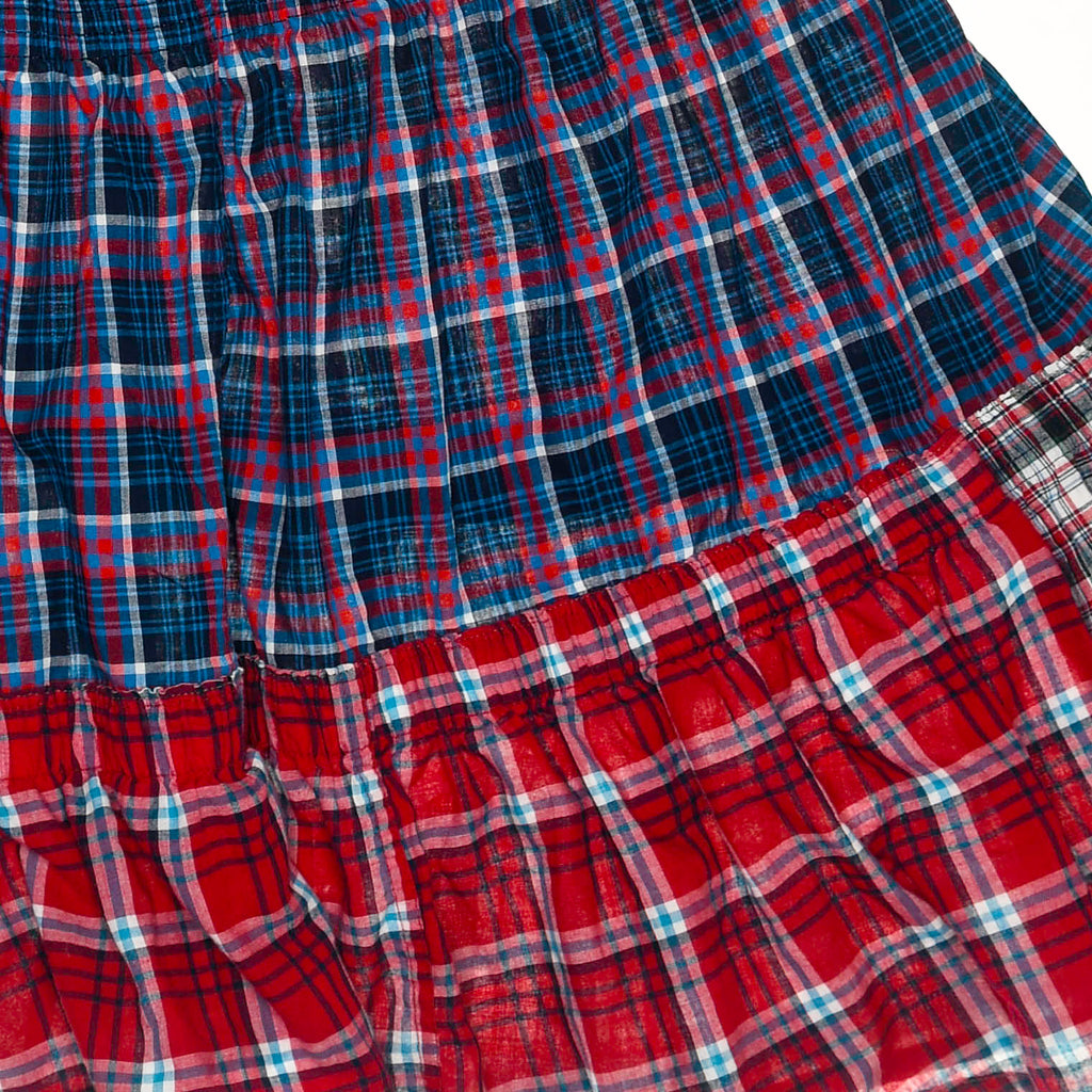Mixed Plaid Asymmetrical Boxer Skirt Midi