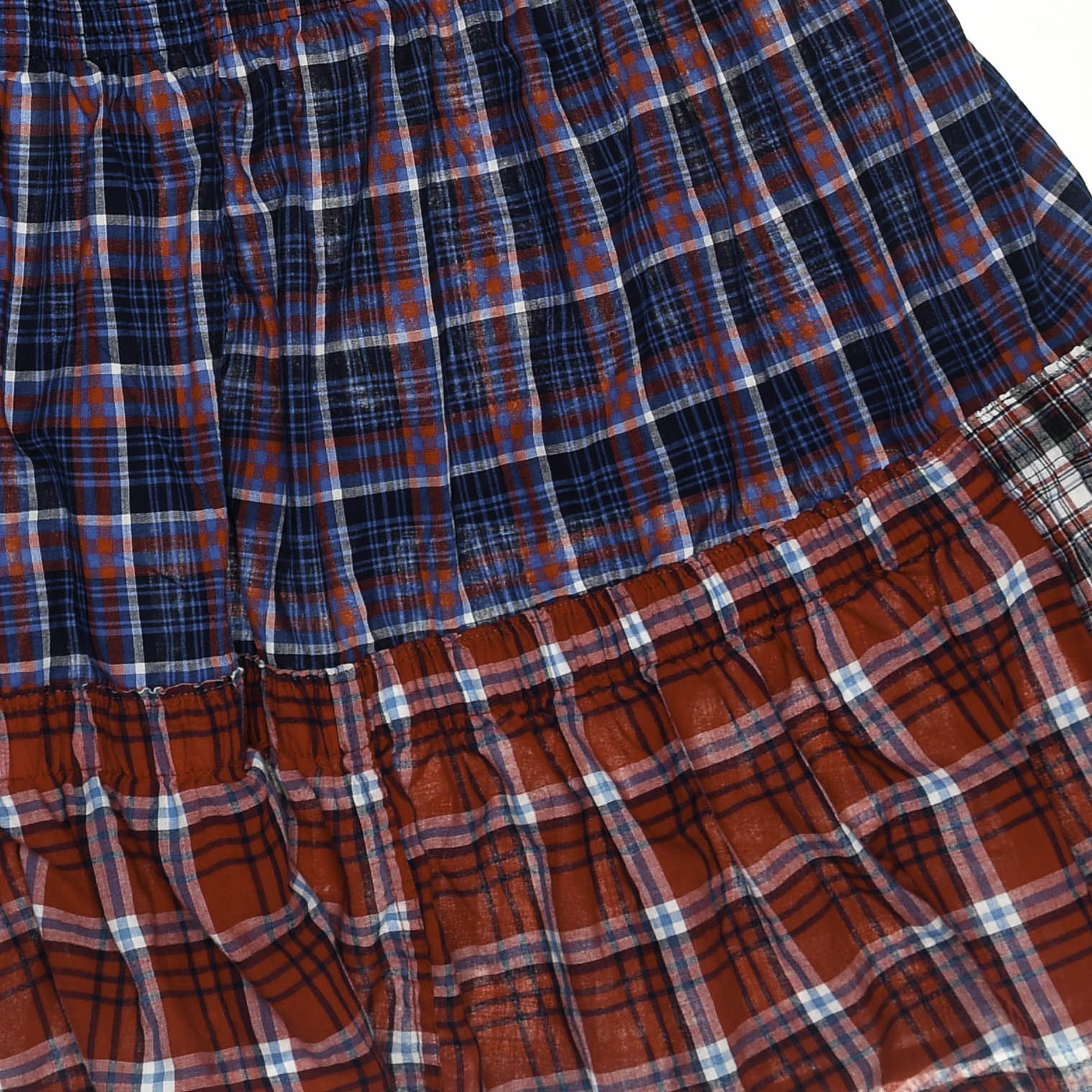 Mixed Plaid Asymmetrical Boxer Skirt Midi