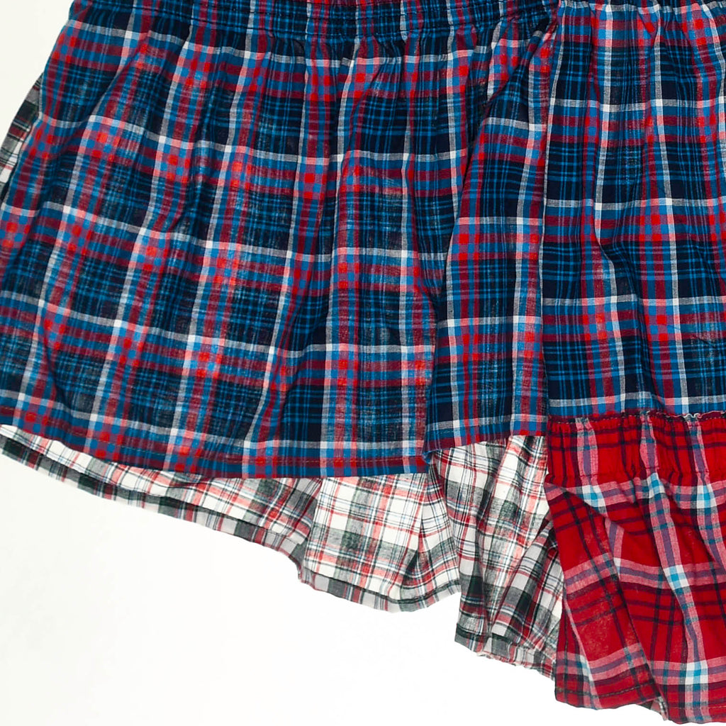 Mixed Plaid Asymmetrical Boxer Skirt Midi