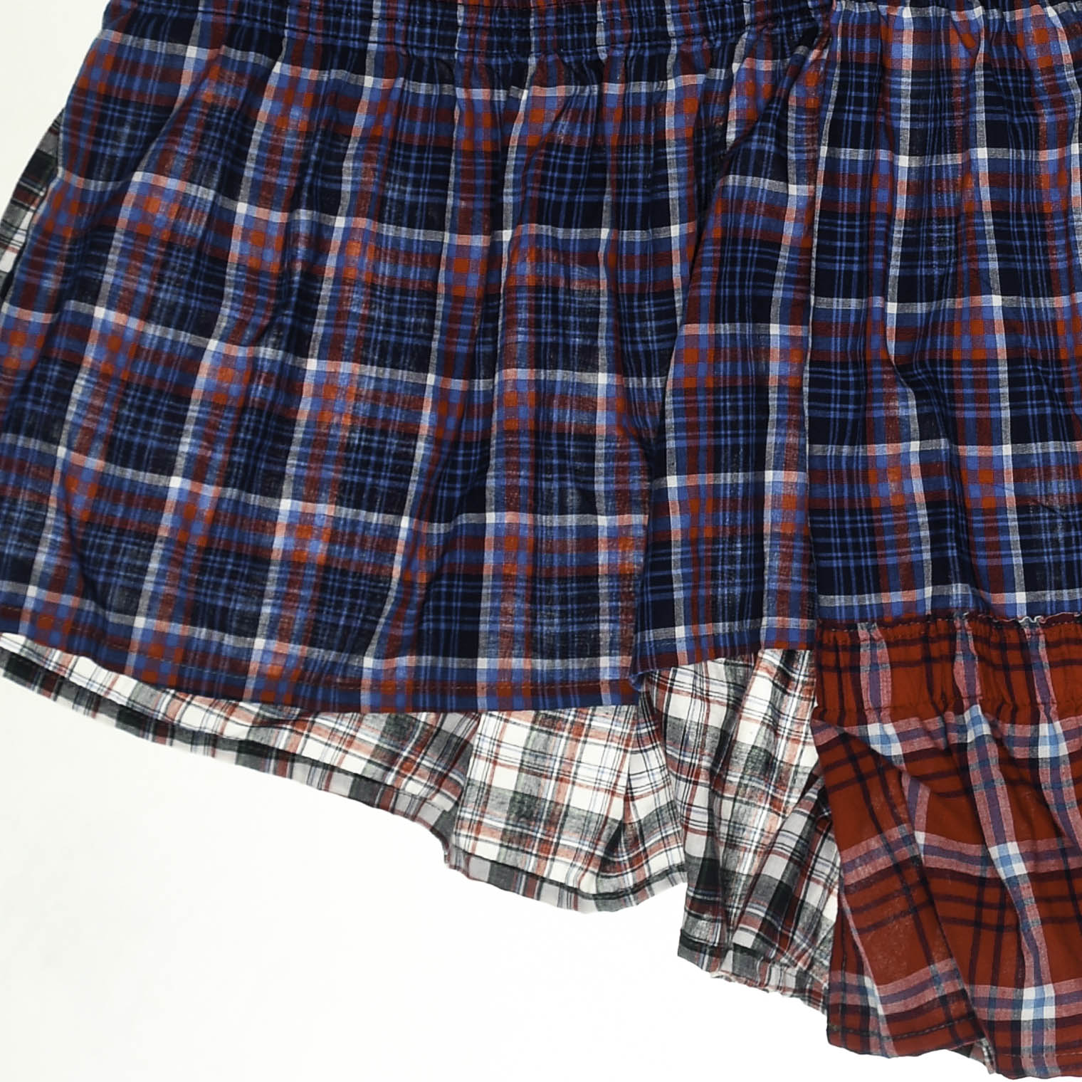 Mixed Plaid Asymmetrical Boxer Skirt Midi