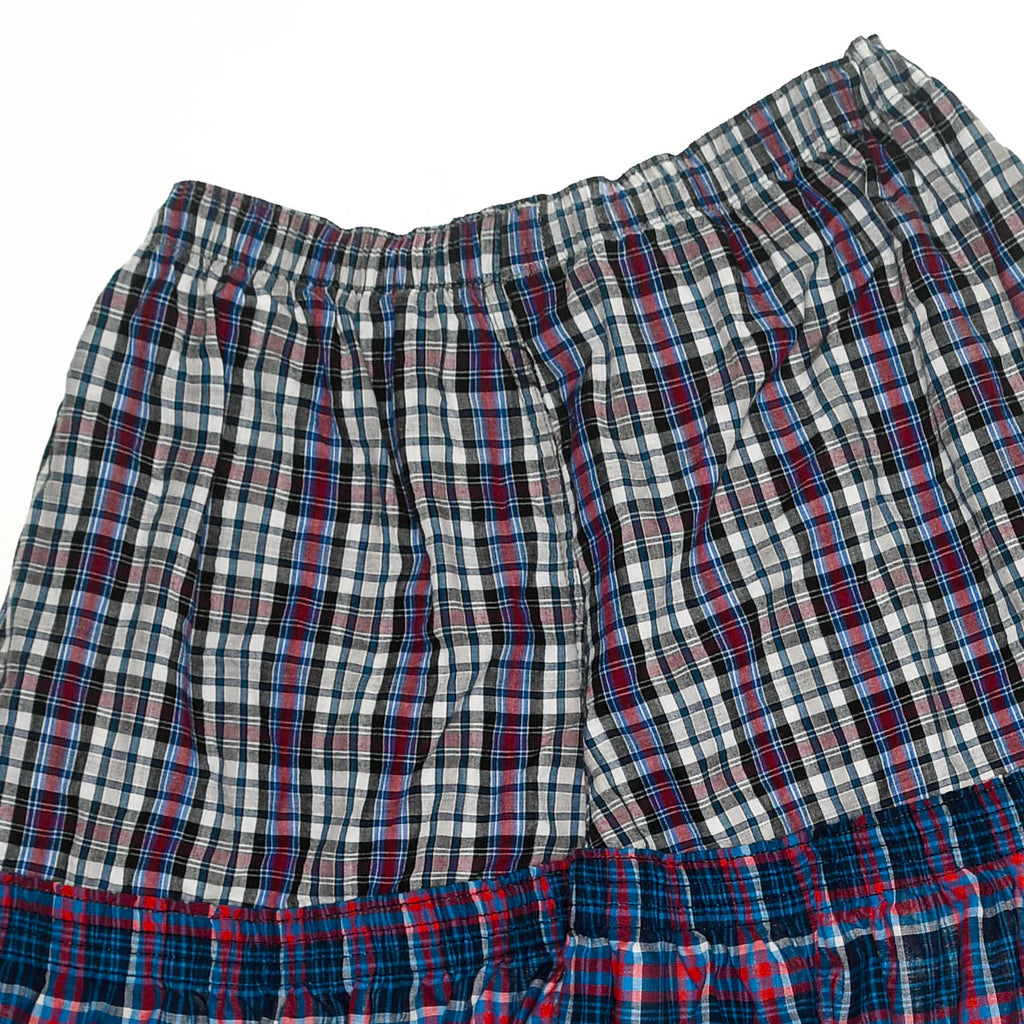 Mixed Plaid Asymmetrical Boxer Skirt Midi