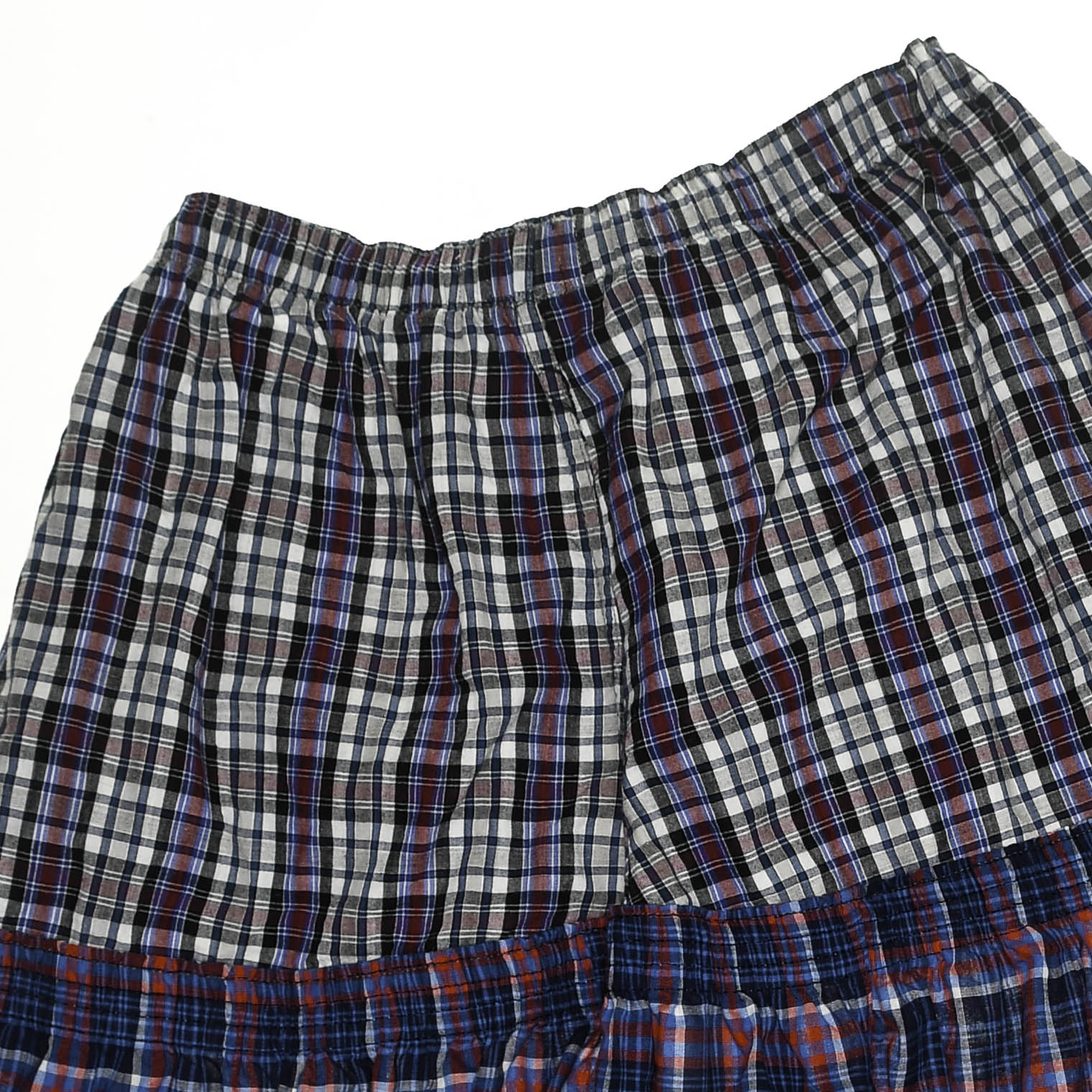 Mixed Plaid Asymmetrical Boxer Skirt Midi