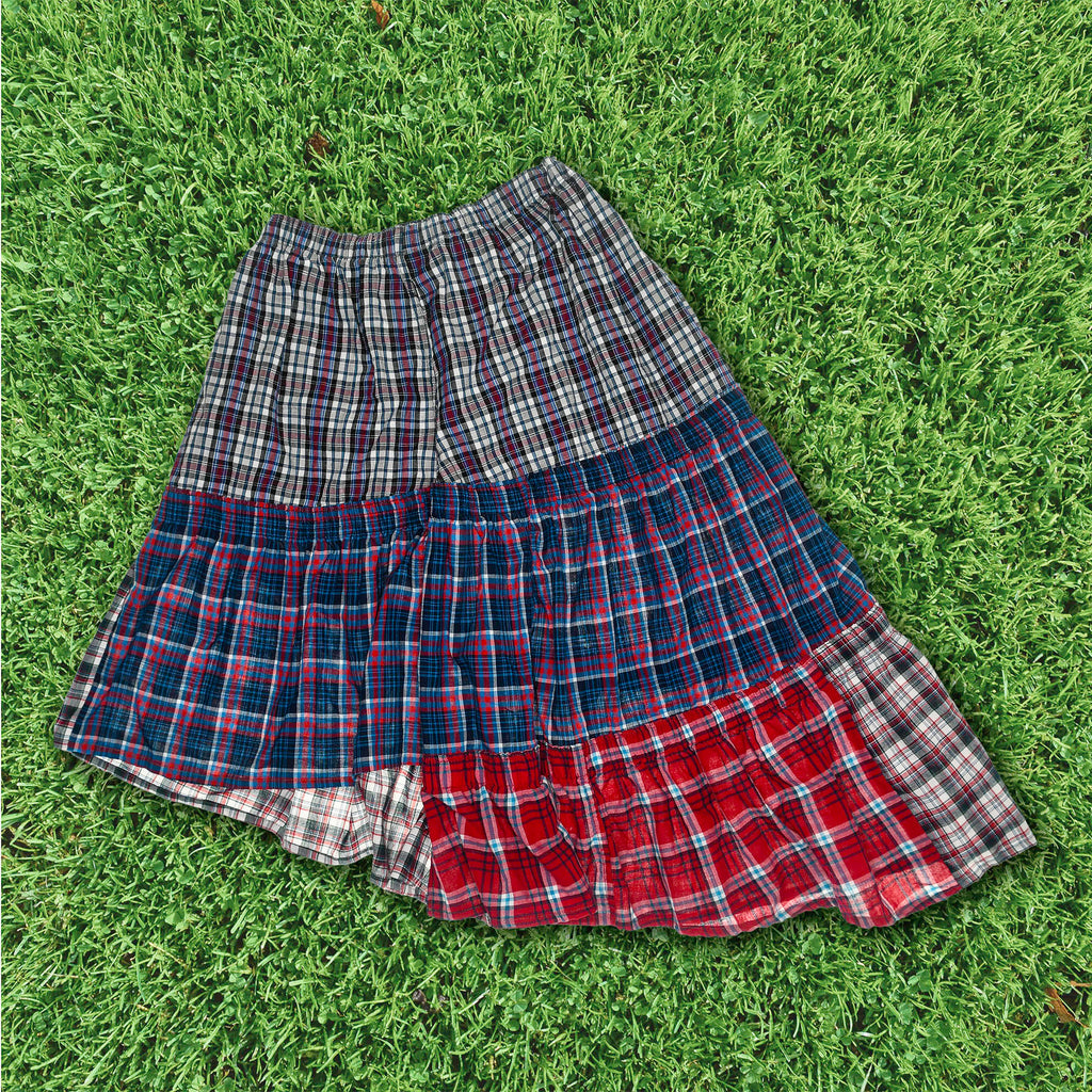 Mixed Plaid Asymmetrical Boxer Skirt Midi