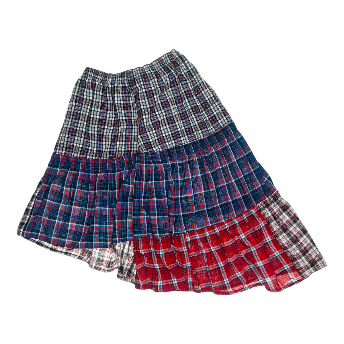 Mixed Plaid Asymmetrical Boxer Skirt Midi